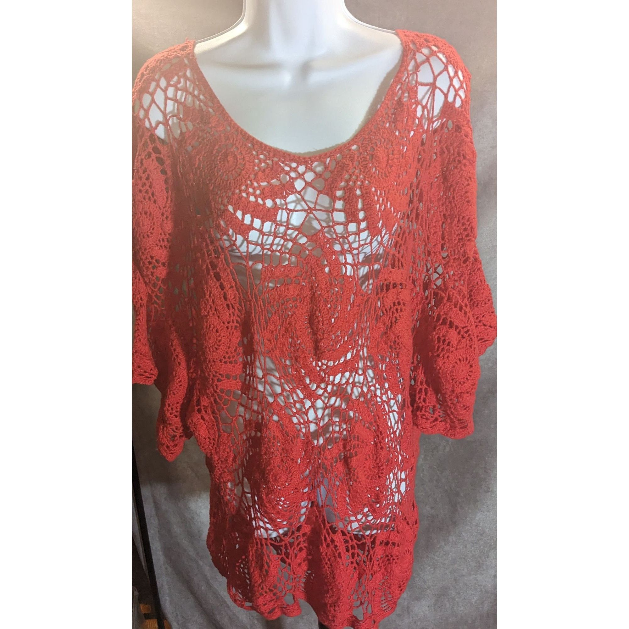 Other Denim 24/7 Crochet Floral Sweater Red Open Knit Boho Summer Size M / US 6-8 / IT 42-44 - 7 Thumbnail