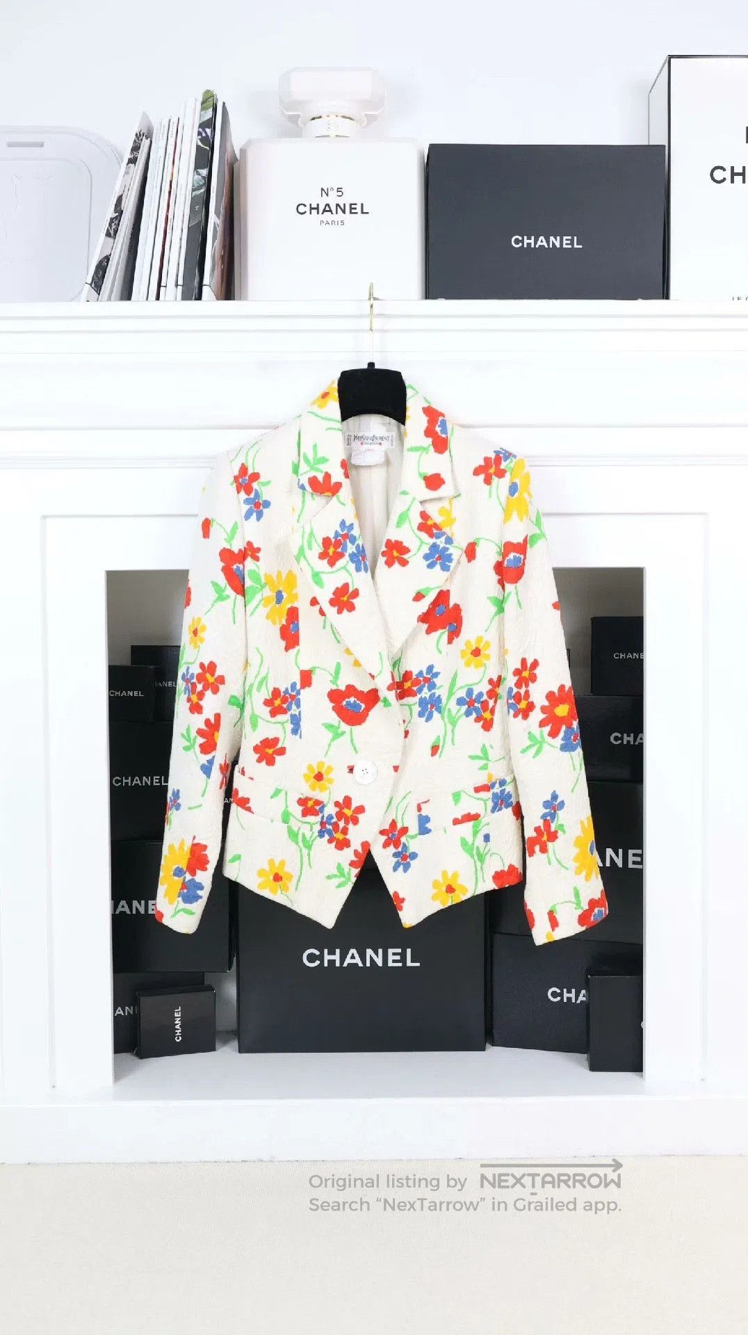 Saint Laurent Paris YSL White Floral Pattern Blazer. Size S / US 4 / IT 40 - 1 Thumbnail