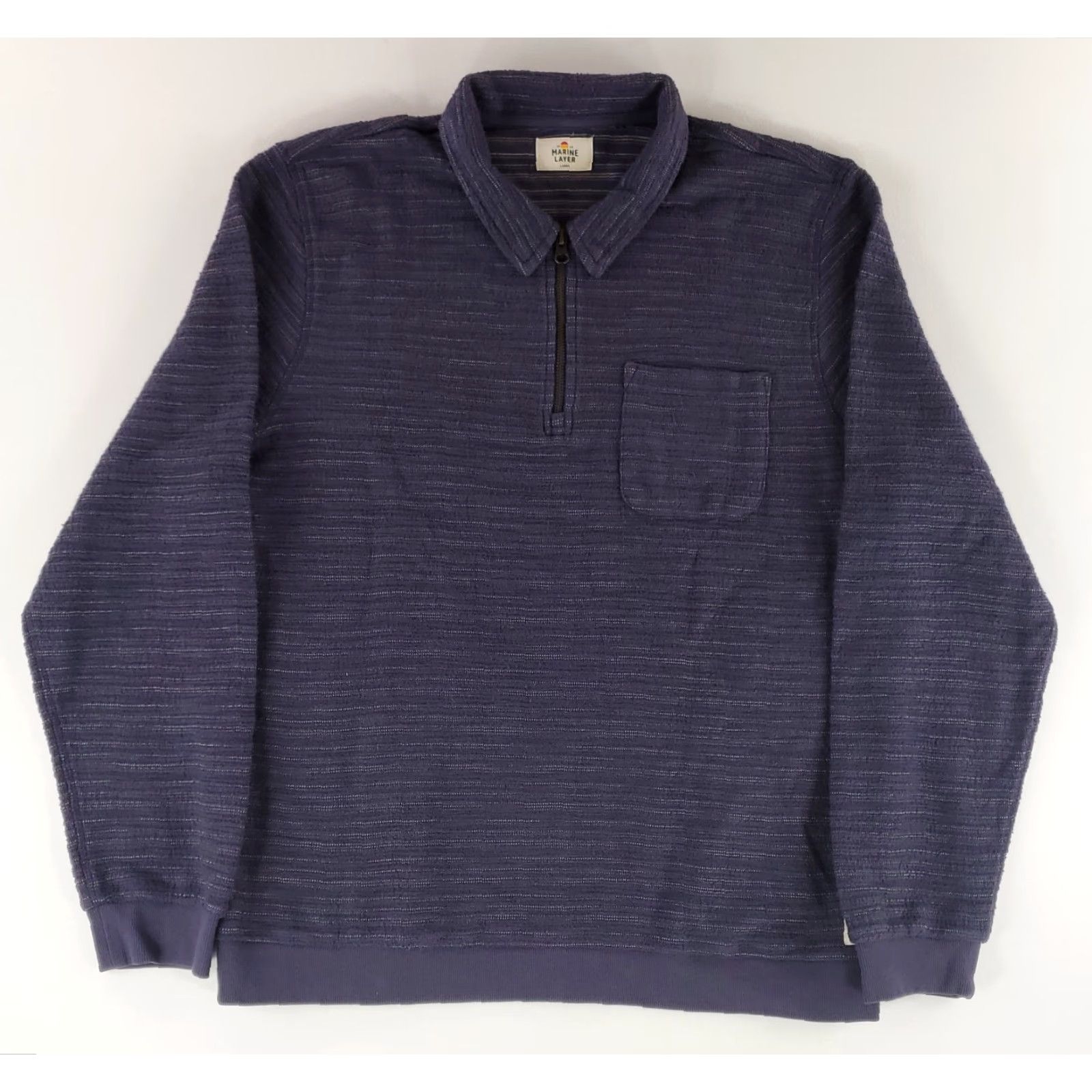 Marine Layer Marine Layer Pullover Mens L Short Blue Textured Stripe 1/4 Zip Size US L / EU 52-54 / 3 - 2 Thumbnail