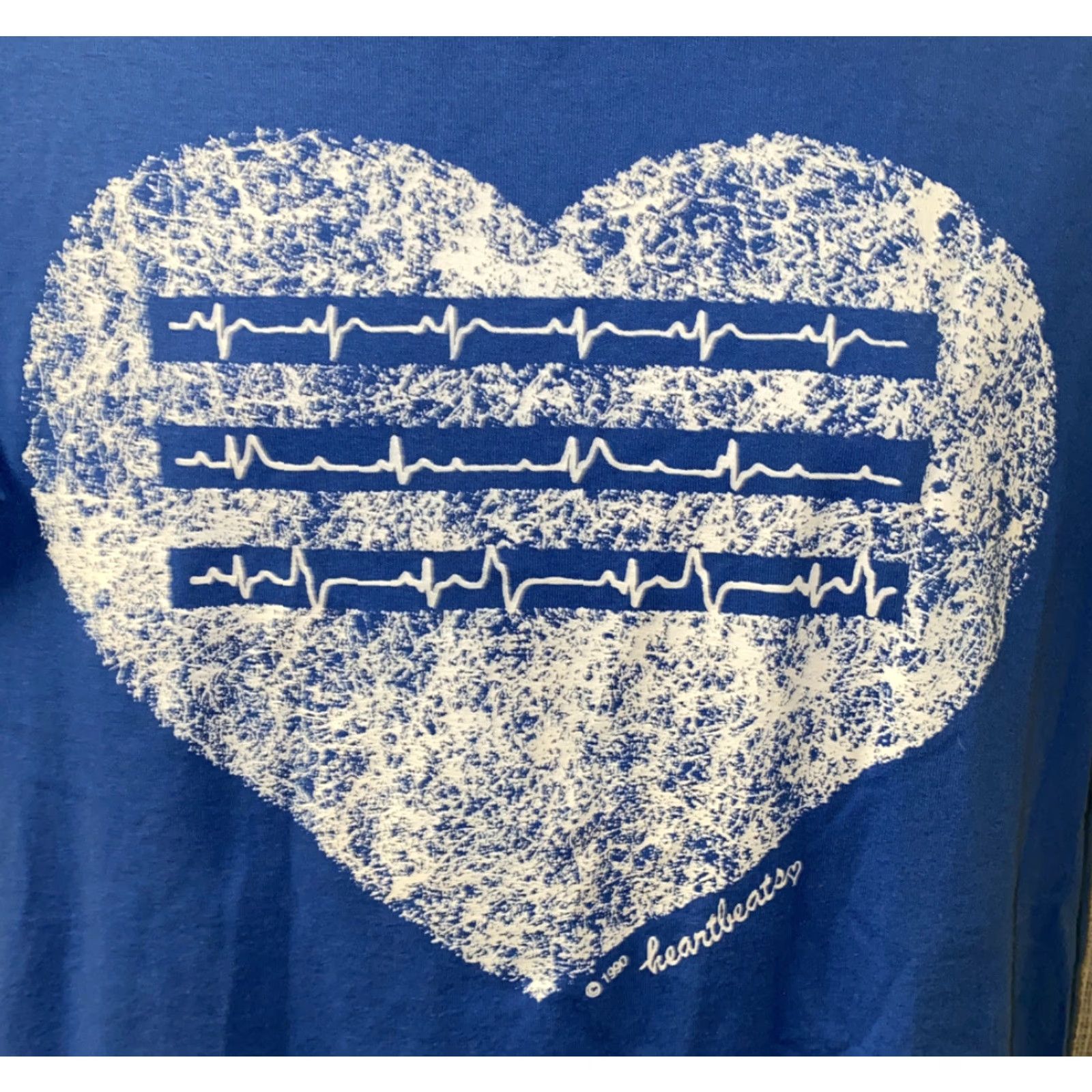 Hanes VINTAGE Hanes T-Shirt Heartbeats Blue Short Sleeve Mens Large L Size US L / EU 52-54 / 3 - 2 Thumbnail