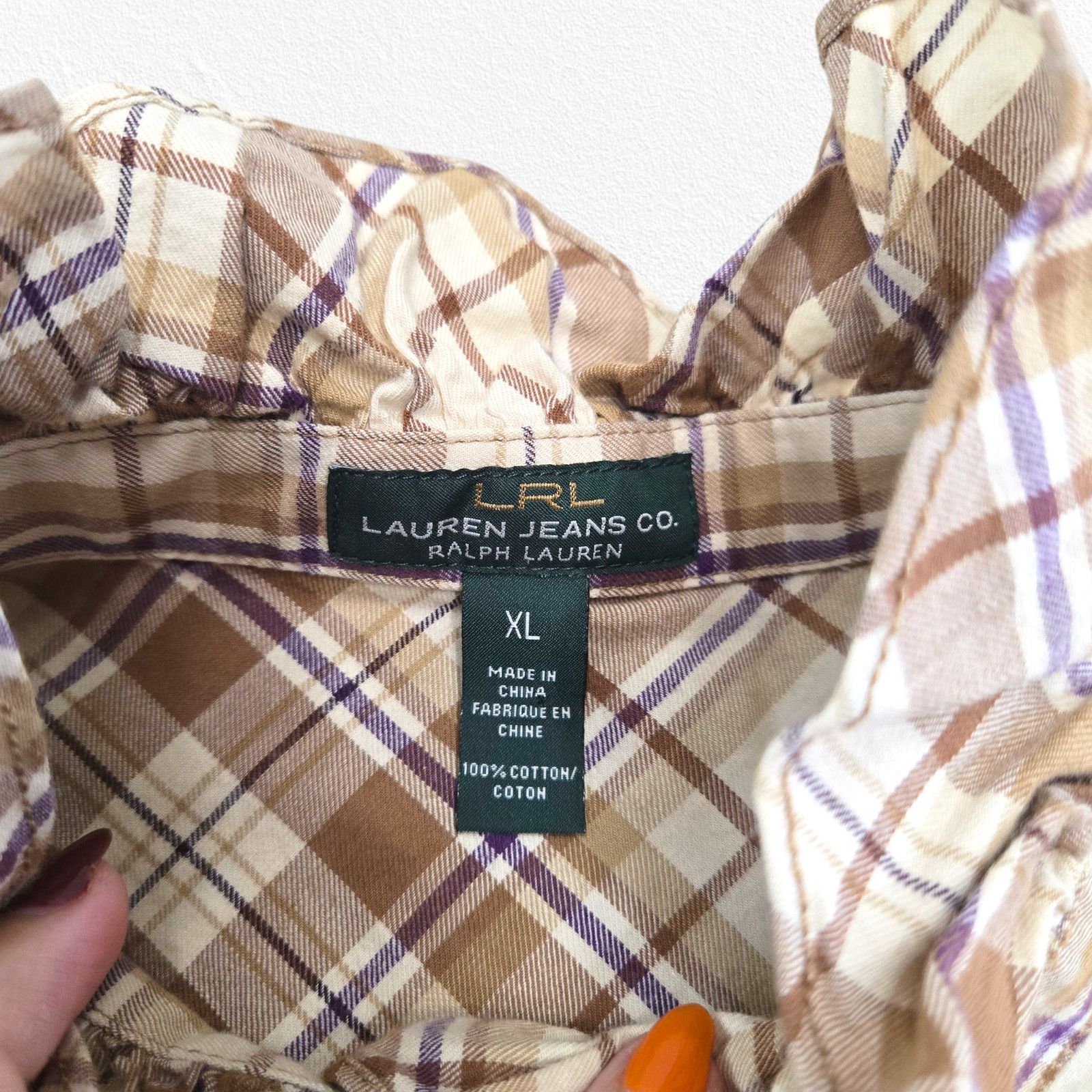 Ralph Lauren Y2K Ralph Lauren Plaid Tan Ruffle Button Up Blouse Size XL Size XL / US 12-14 / IT 48-50 - 8 Thumbnail
