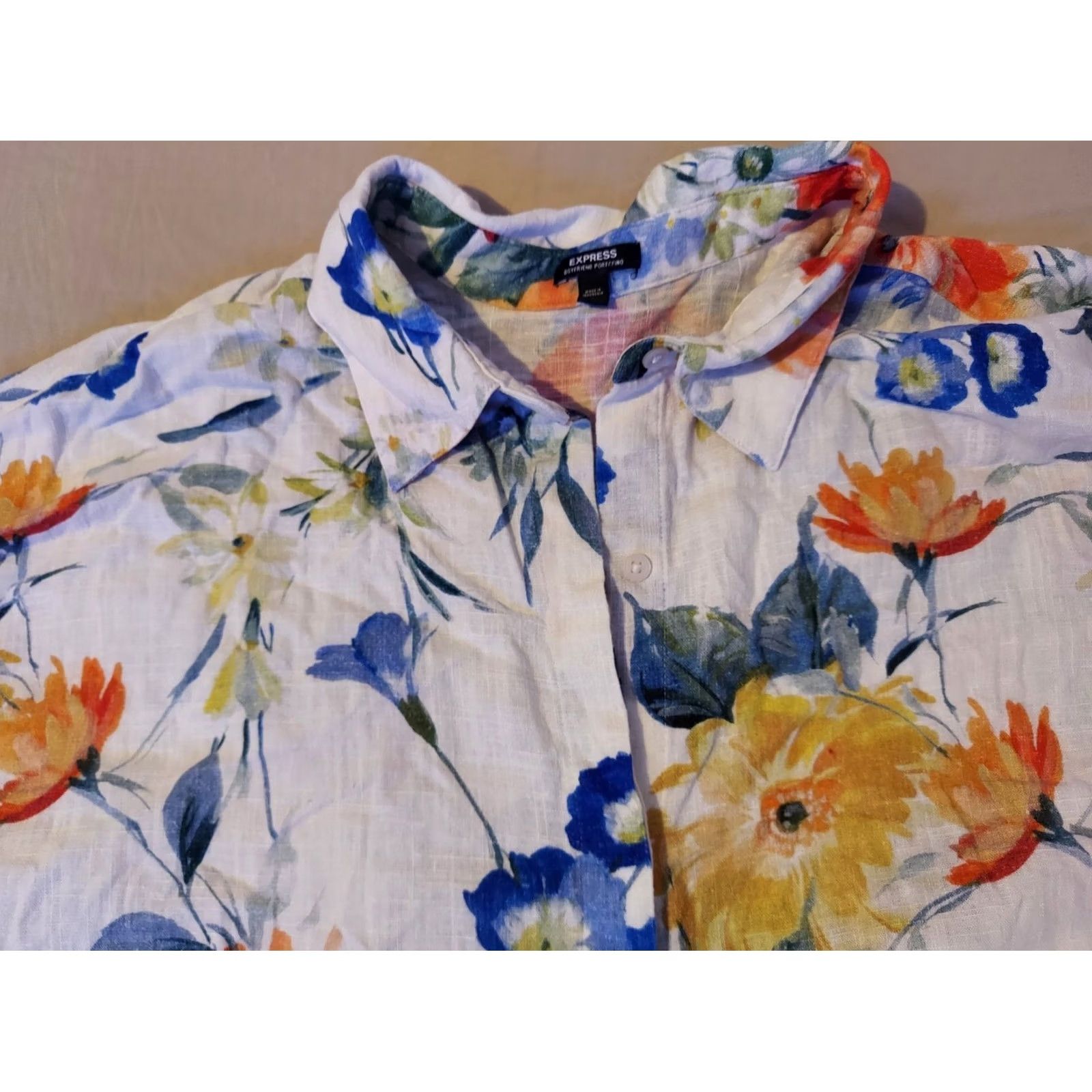 Express Womens Express Linen Dress Shirt L Large White Button Blouse Size L / US 10 / IT 46 - 2 Thumbnail