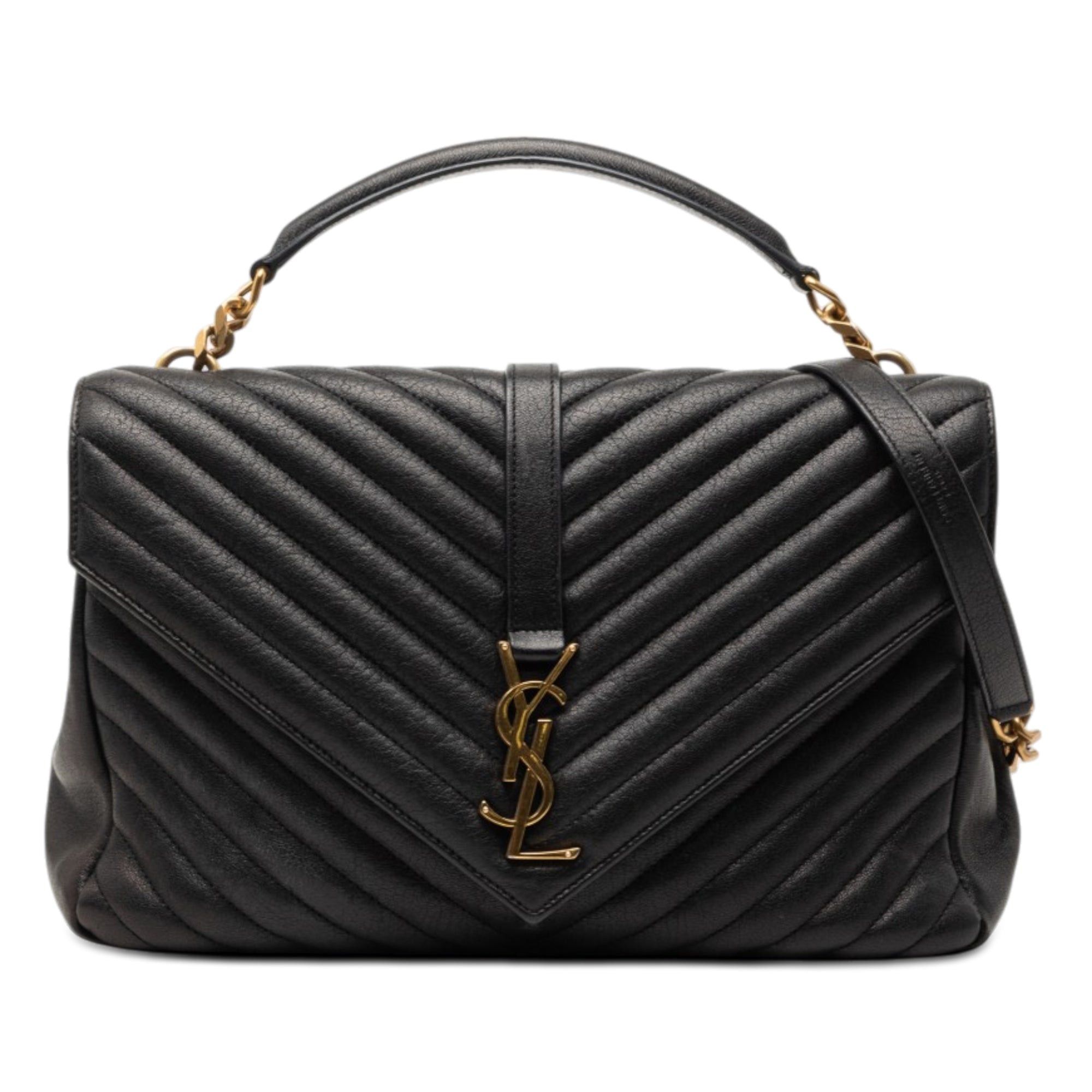 Saint Laurent Paris Large Chevron Sheepskin Monogram College Satchel Size ONE SIZE - 1 Thumbnail