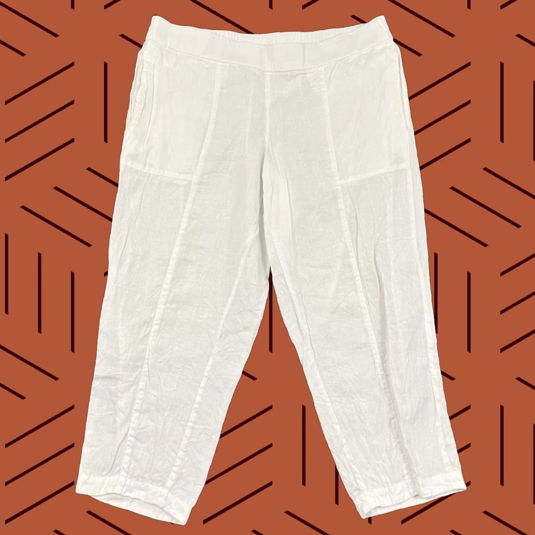 Eileen Fisher Eileen Fisher White Linen Cropped Pants Womens Large 24" Pull On Tapered Office Pockets Size 36" / US 14 / IT 50 - 1 Thumbnail