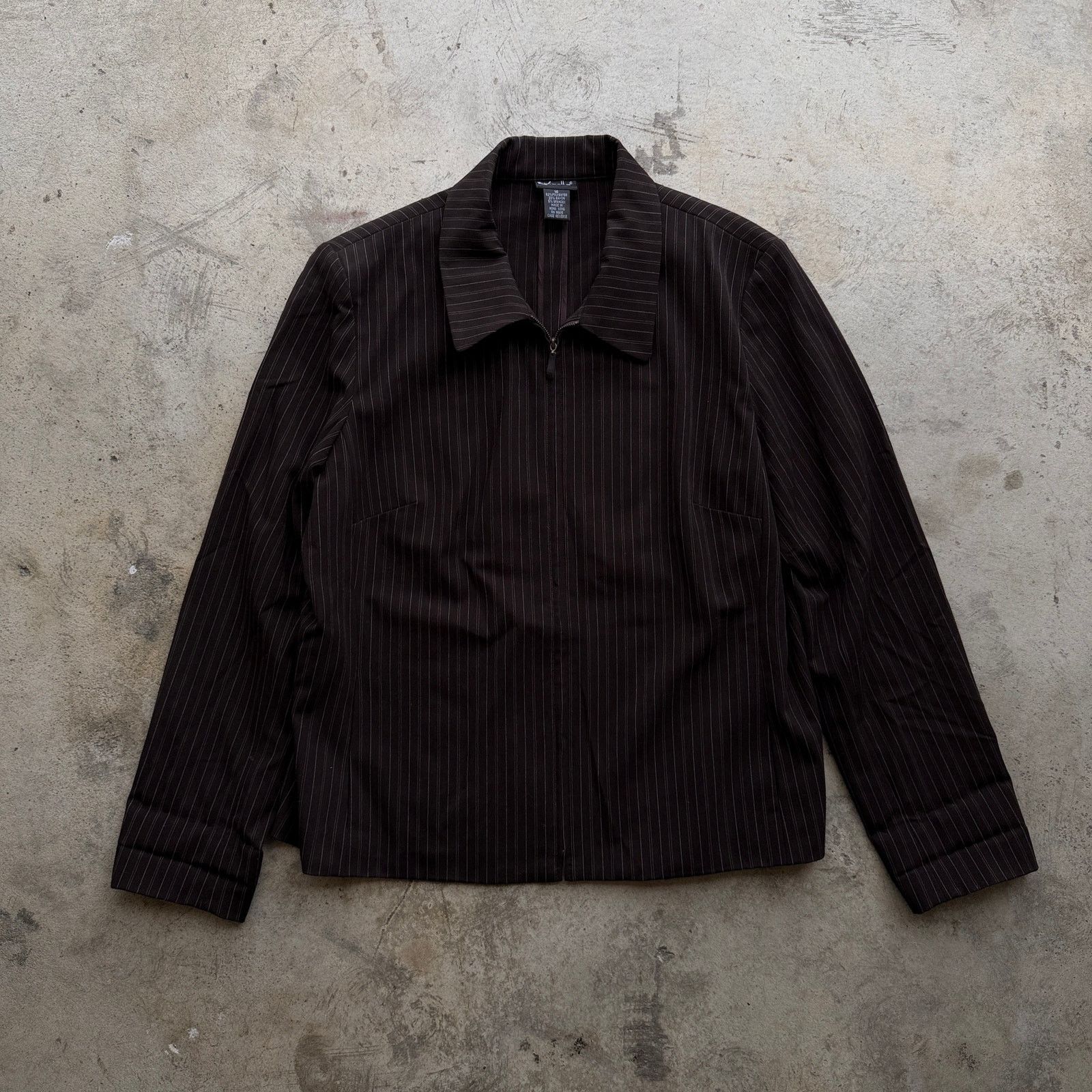 Other Vtg y2k early 2000s crop fit work zip up pinstriped jacket Size L / US 10 / IT 46 - 1 Thumbnail
