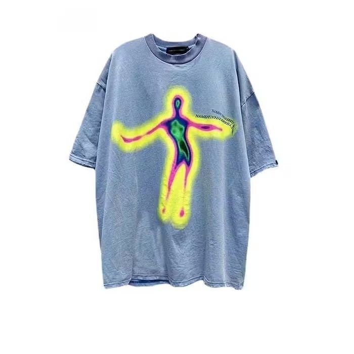 image of Vintage Aura Print Oversized Light Blue Tee T-Shirt, Men's (Size Large)