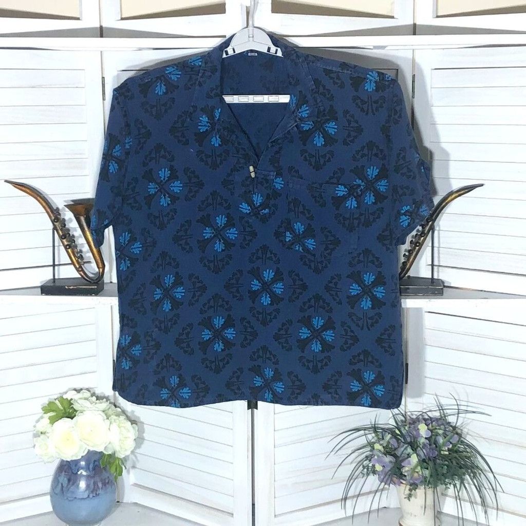 Vintage Vintage boho cotton shirt paisley blue short sleeves Sz L Size US L / EU 52-54 / 3 - 1 Thumbnail