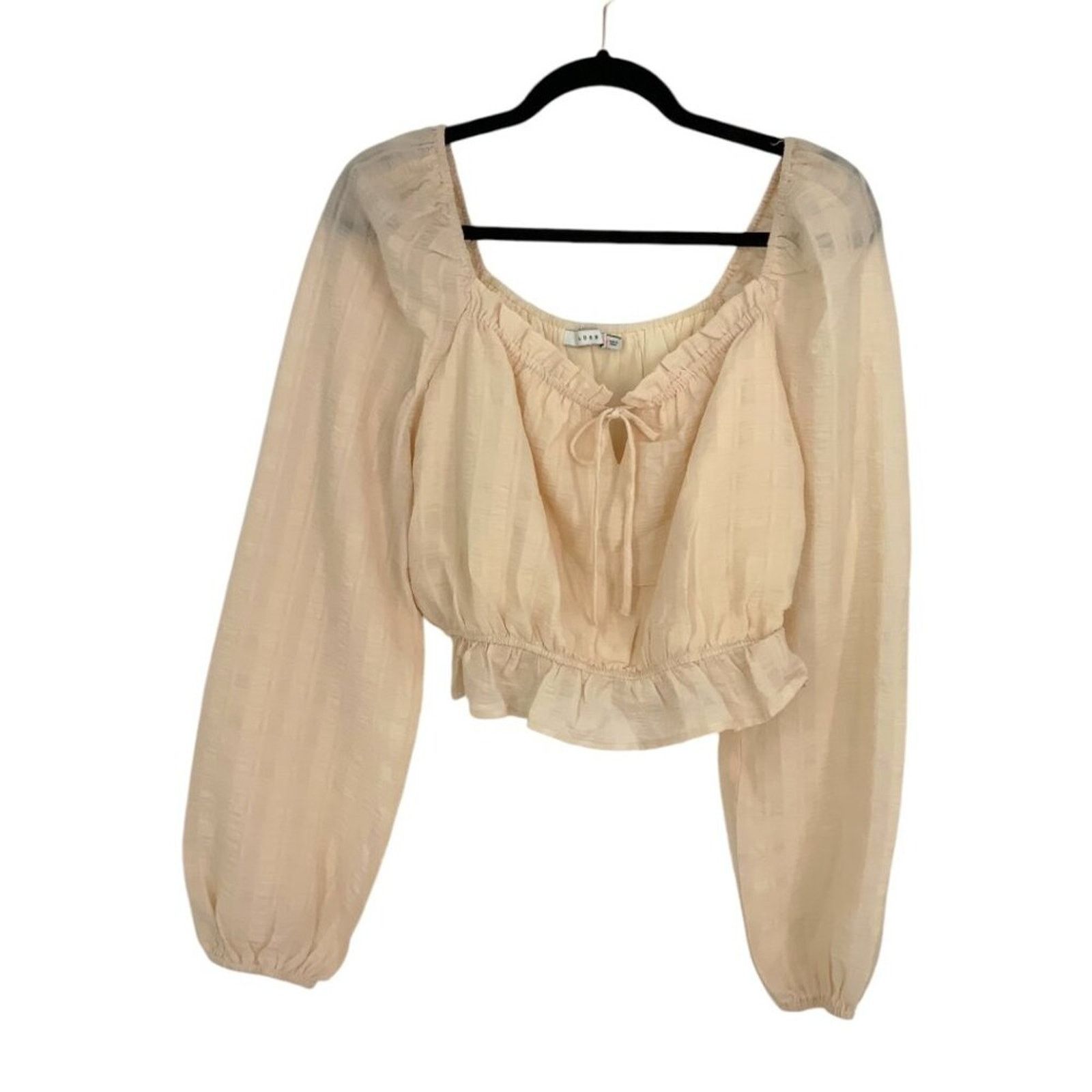 Other Lush Puff Sleeve Tie Front Blouse Cream Size Medium NWOT Size M / US 6-8 / IT 42-44 - 2 Thumbnail