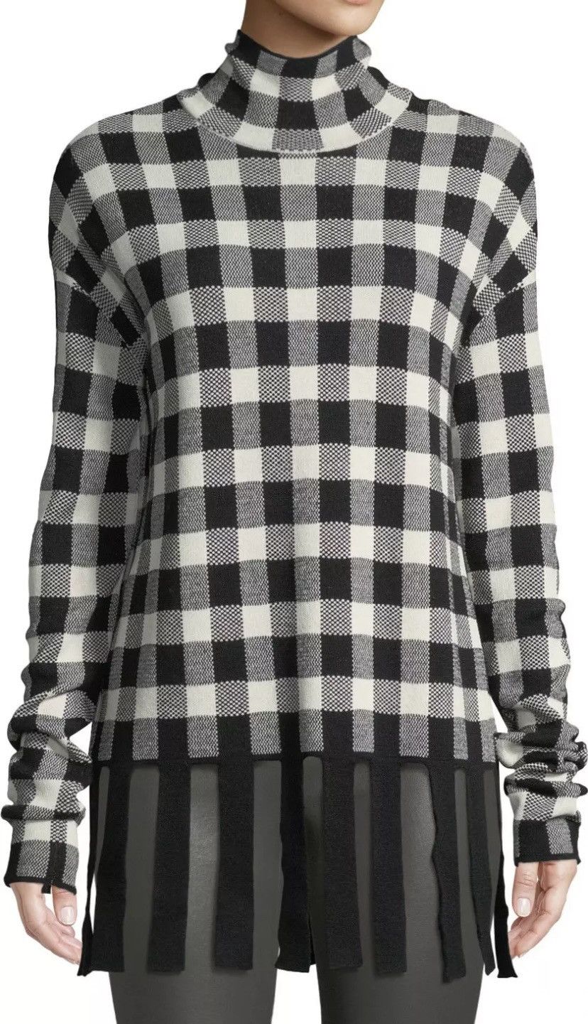 image of Christian Wijnants Kadiha Check Turtleneck Sweater Fringe M in Black, Women's (Size Medium)