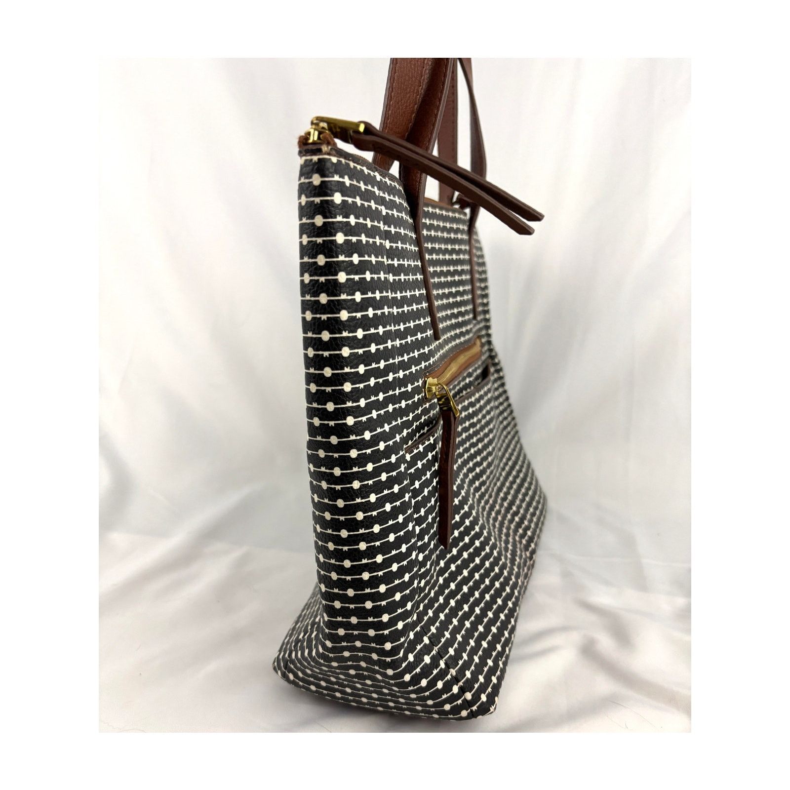 Fossil Fossil Rachel Leather Black Striped Tote Purse Classic Size ONE SIZE - 14 Thumbnail