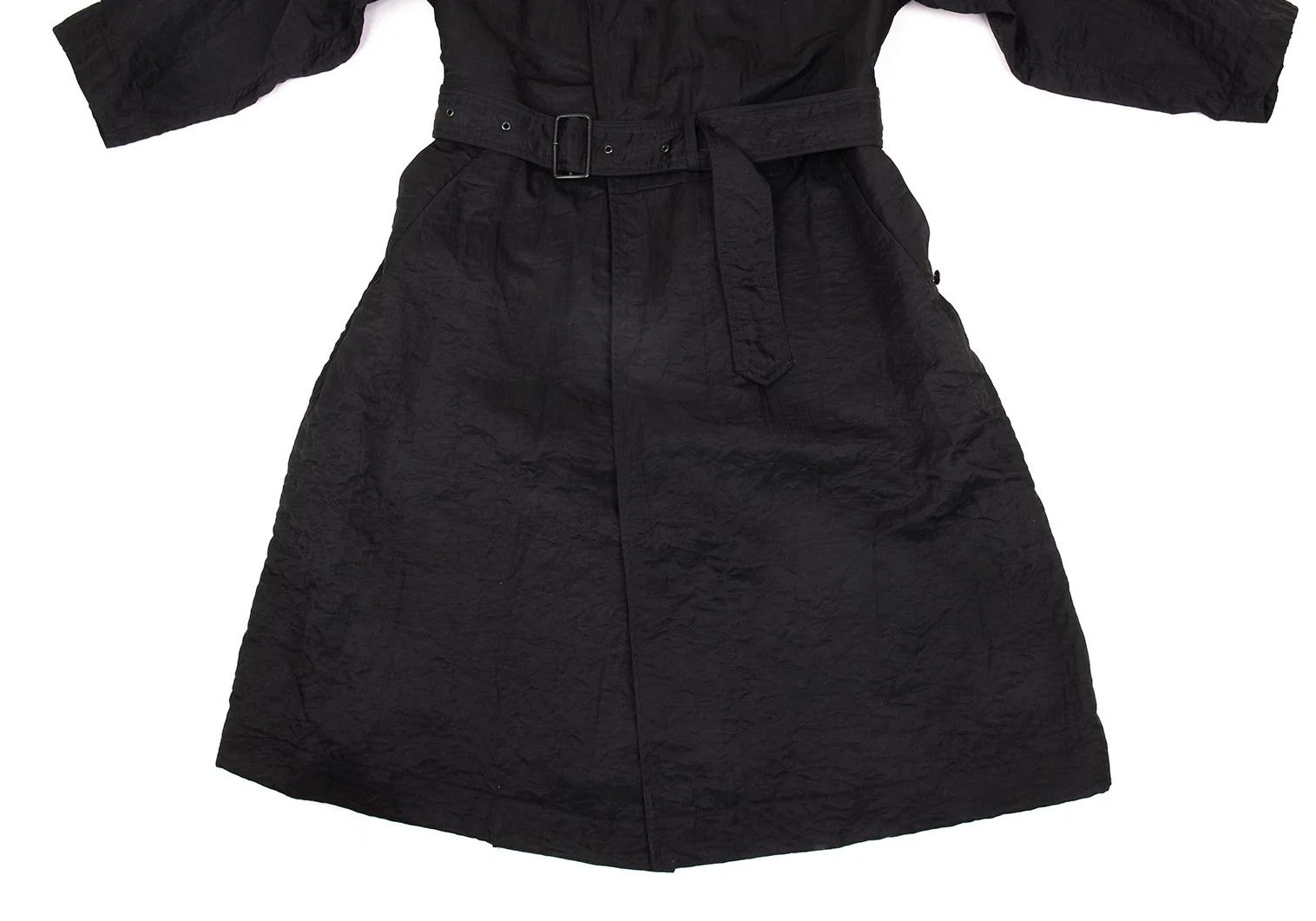 Issey Miyake Nylon Shirred Long Coat in Black, Size M Size US M / EU 48-50 / 2 - 11 Thumbnail