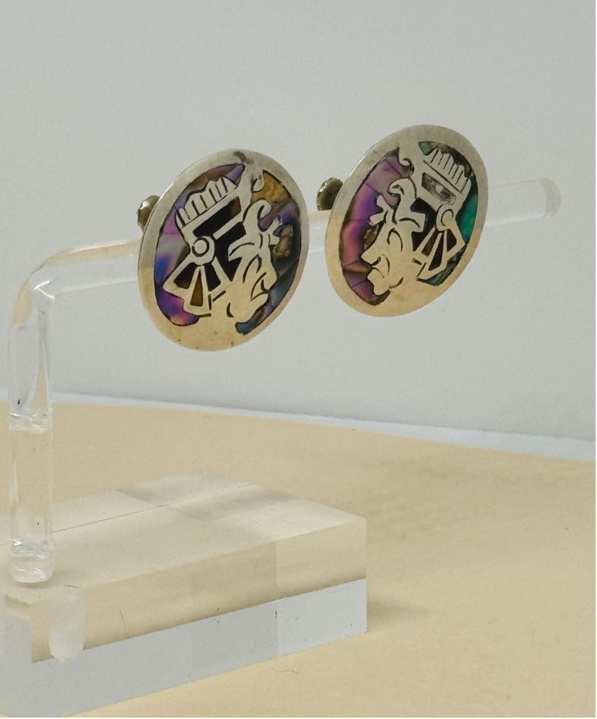 Other Vintage Mexican Sterling Silver & Abalone Aztec Earrings Size ONE SIZE - 1 Thumbnail