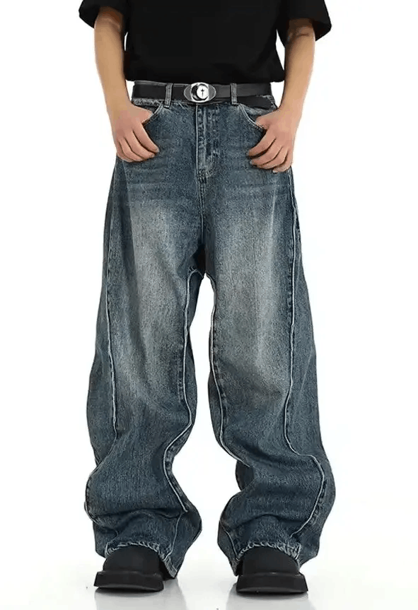 Jean Blue baggy wide-leg high-street jeans Size US 34 / EU 50 - 6 Thumbnail