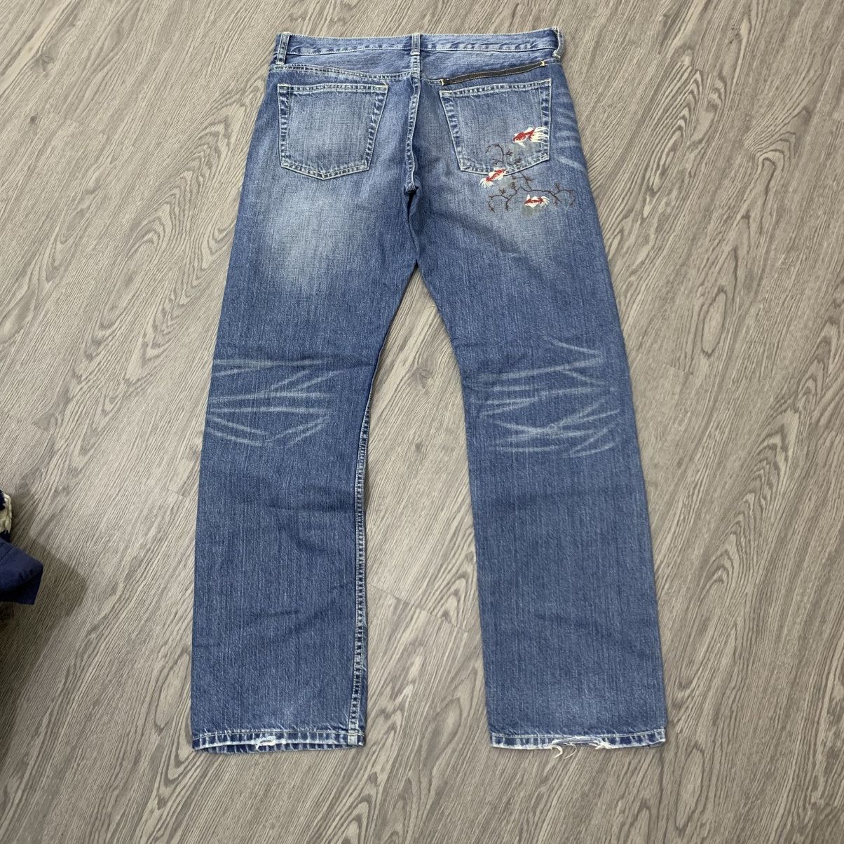 Takeo Kikuchi 🇯🇵TAKEO KIKUCHI Embroidered Fishh Japanese Motif Jeans🇯🇵 Size US 35 - 5 Thumbnail