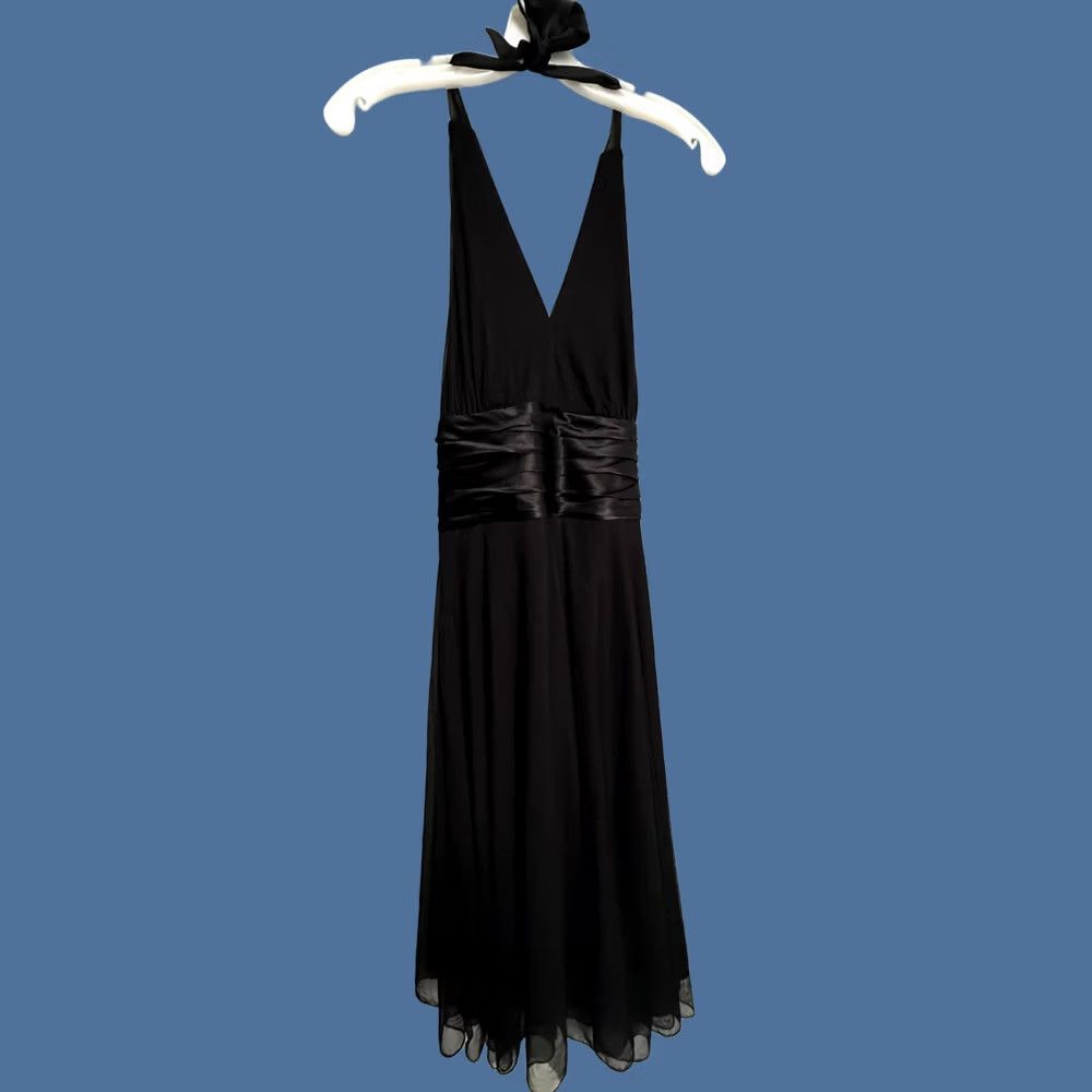 Vintage ECI New York Dress Womens 6P Black Halter Ruched Chiffon Fit & Flare Midi Formal Size M / US 6-8 / IT 42-44 - 1 Thumbnail