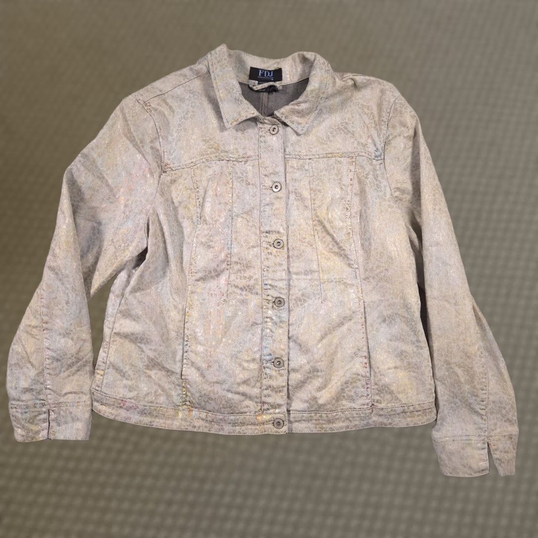 Vintage FDJ French Dressing Jacket Womens XL Gray Animal Print Denim Button Front Size XL / US 12-14 / IT 48-50 - 1 Thumbnail