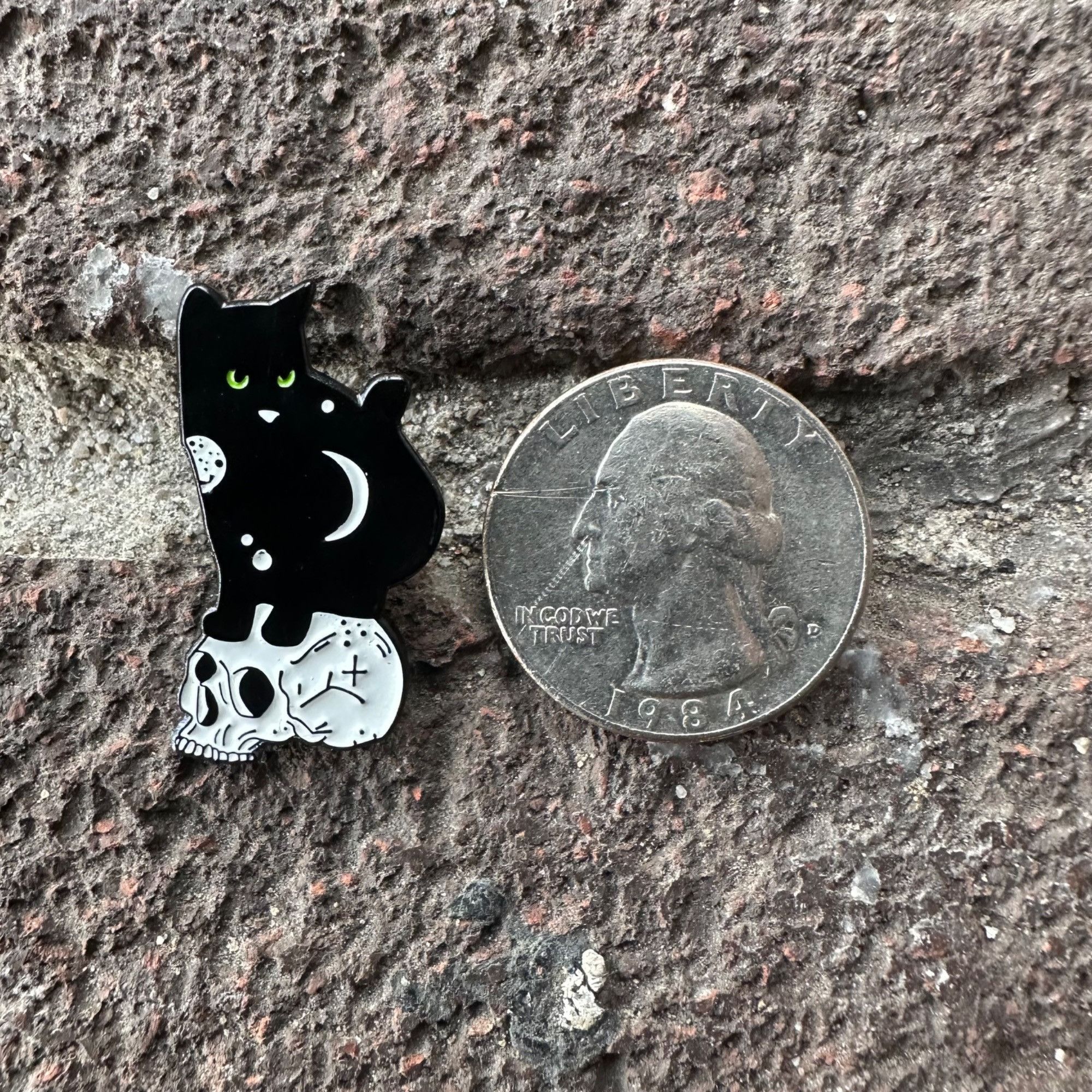 Other ☀️Enamel Pin Black Cat Skull Moon Green Eyes Keeper of Death Size ONE SIZE - 7 Thumbnail