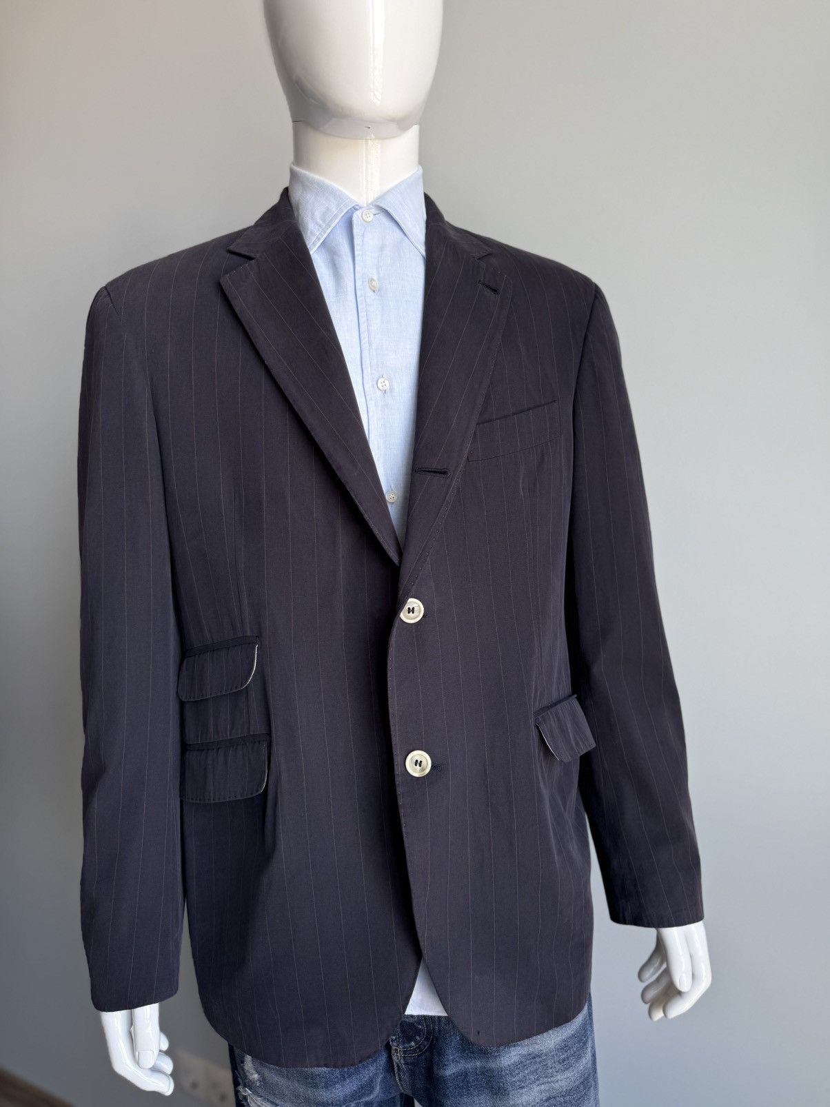 Brunello Cucinelli Brunello Cucinelli Pinstripe Cotton Cashmere Blazer Size 44R - 4 Thumbnail