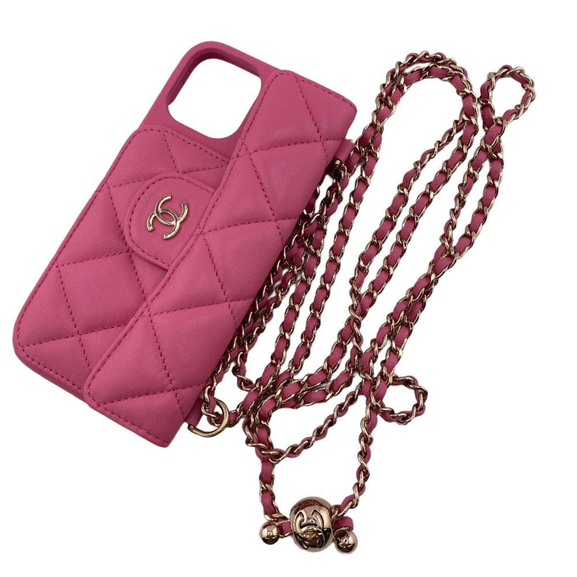 image of Chanel Matelasse Iphone Case Iphone12 Chain Shoulder Coco Mark Mobile/smartphone Accessories Pink L
