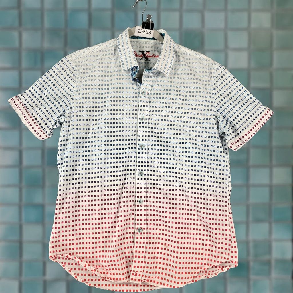 Robert Graham Robert Graham Shirt Mens Medium Tailored Fit Short Sleeve Button Up White Multi Size US M / EU 48-50 / 2 - 1 Thumbnail