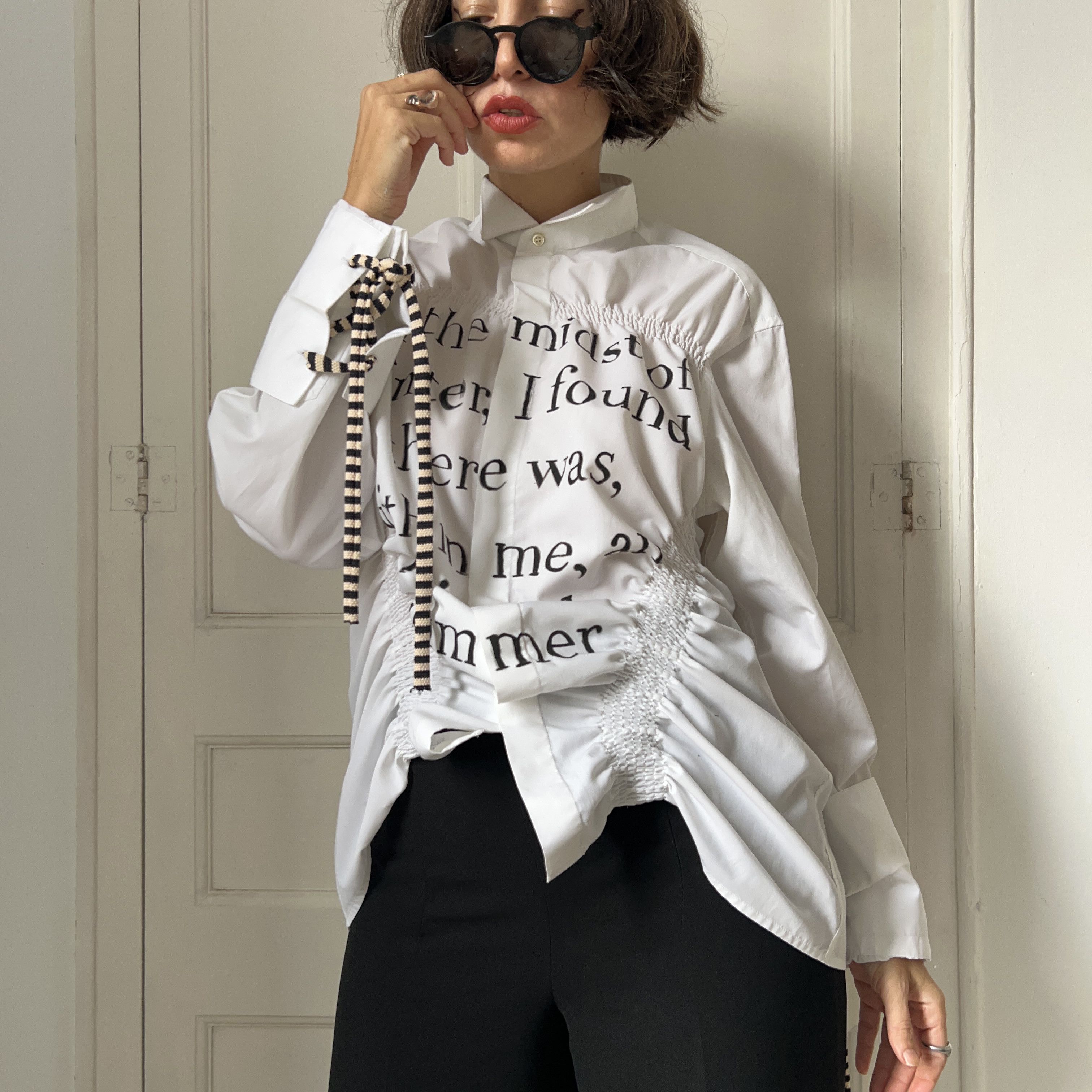 Custommade Upcycled White Albert Camus Quote Shirt Size M / US 6-8 / IT 42-44 - 4 Thumbnail