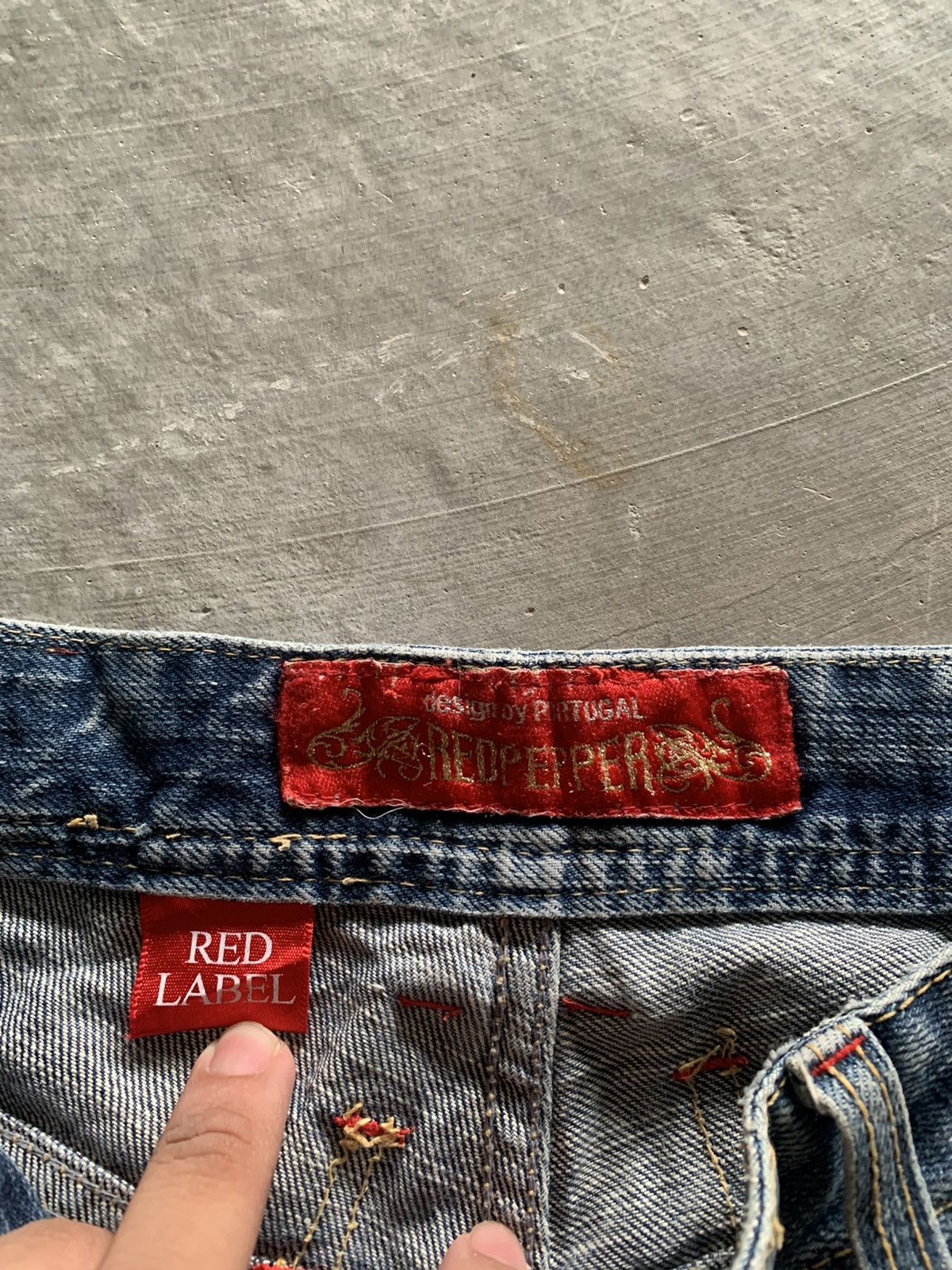 flare vintage y2k embroidery japanese denim red pepper
