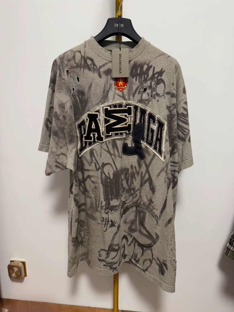 Balenciaga Grey Manchester United Graffiti Short Sleeve-250
