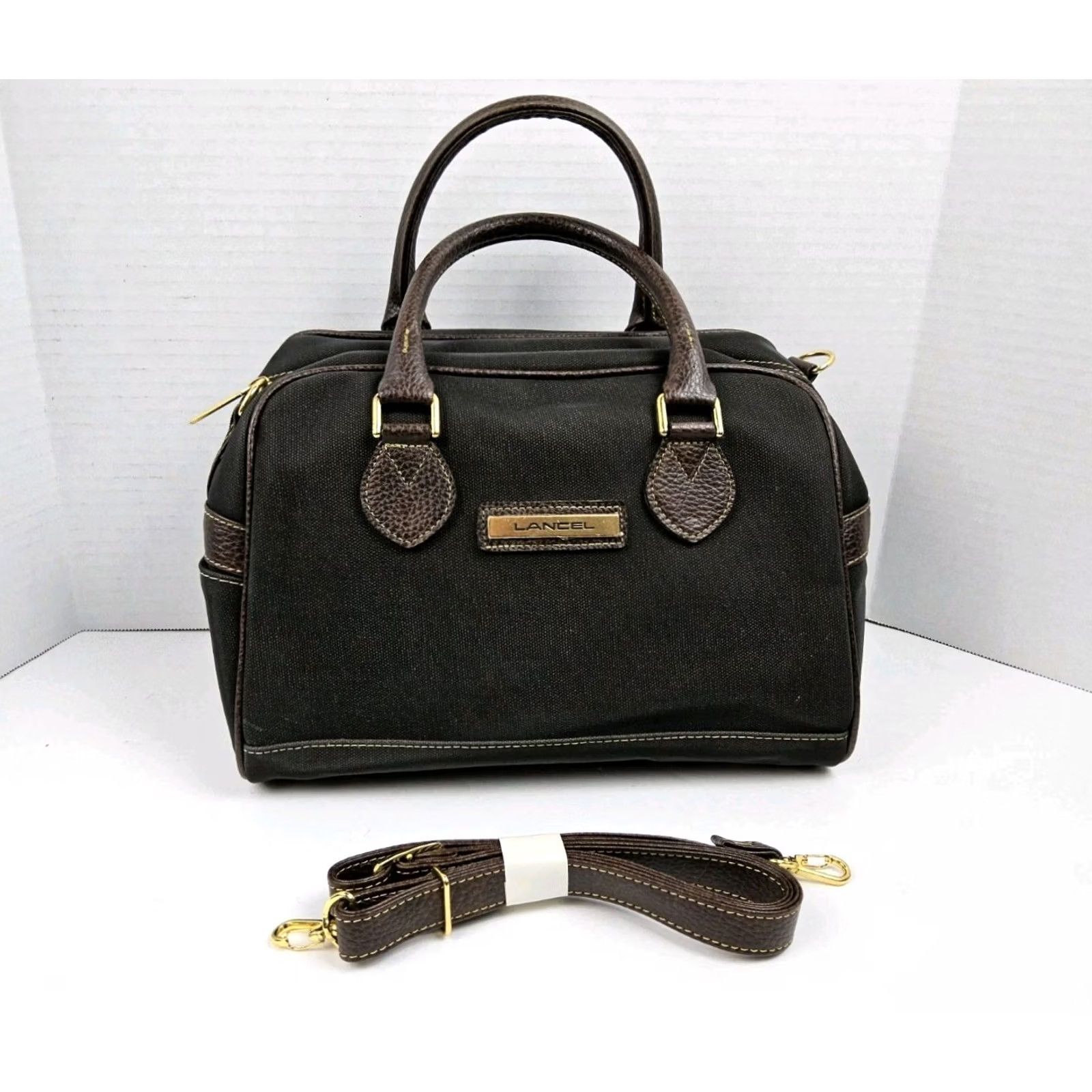 Lancel Lancel Boston Canvas Convertible Bag Satchel Handbag Purse Women's Black Canvas Satchel/Top Handle Bag Kid? Size ONE SIZE - 2 Thumbnail