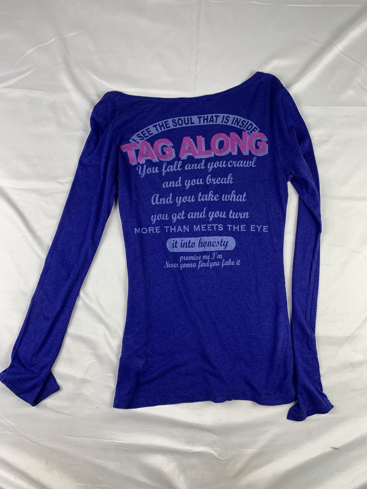 Japanese Brand y2k Ozoc Japan Blue Poem Graphic Wide Neck Longsleeve Top Size M / US 6-8 / IT 42-44 - 4 Thumbnail
