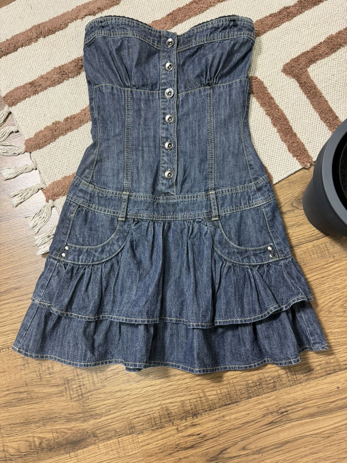 Vintage VINTAGE DENIM MINI OFF SHOULDERS PLEATED DRESS Size XS / US 0-2 / IT 36-38 - 6 Thumbnail