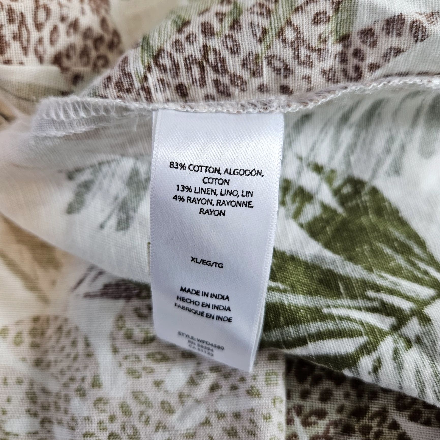 Vintage Beach Lunch Lounge Dress Womens XL Green Brown Leaf Animal Print Cotton Linen Sundress Sleeveless Pullover Knee Length Spring Summer Casual Womens Size XL / US 12-14 / IT 48-50 - 4 Thumbnail