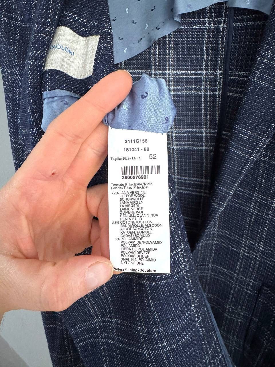 Paoloni Paoloni Men's Blazer Wool/Cotton Dark Blue Check, Size 52 Size 52R - 13 Thumbnail