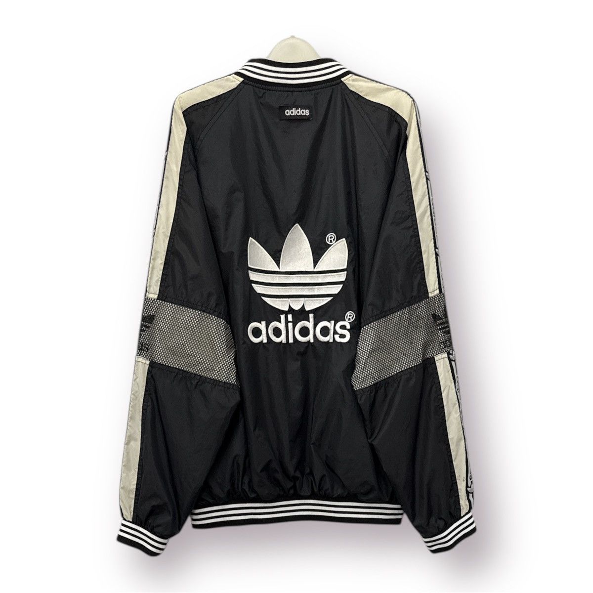 🔥 VTG 90's Adidas Trefoil Side Tape V-Neck Back Hit Logo - L