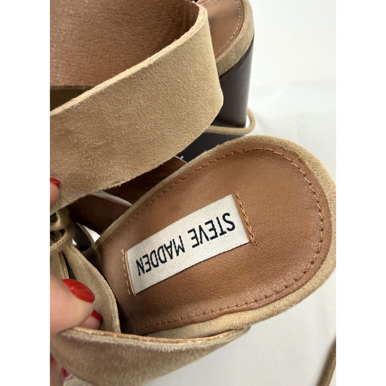 Steve Madden Steve Madden EMALENA Sandals Womens Size 9 Beige Strappy Lace Up Block Heel Leather Upper MultI Strap Open Toe Casual Dressy Summer Shoes Mens? Size US 9 / IT 39 - 5 Thumbnail