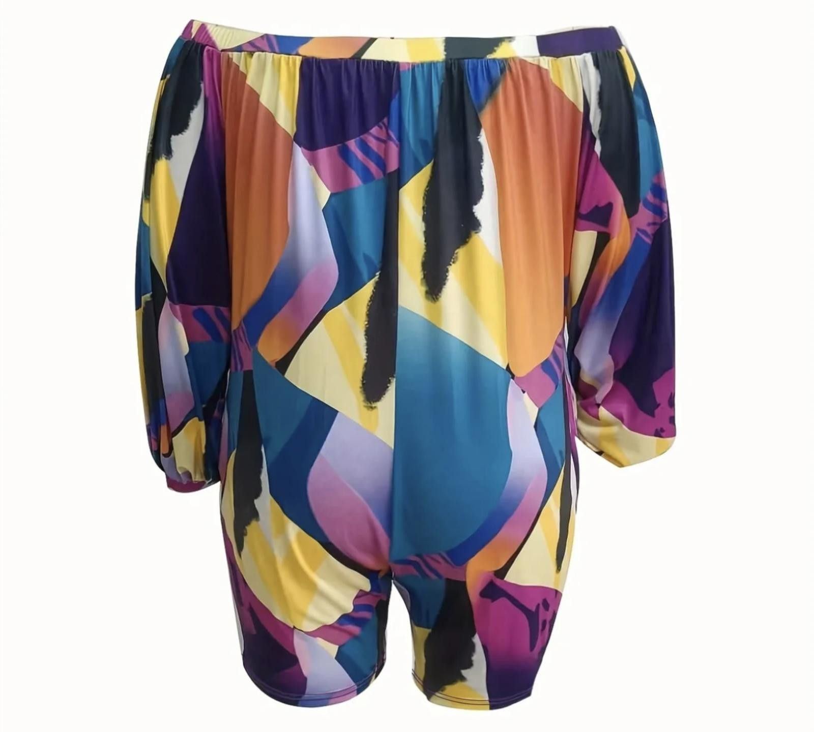 Designer Vibrant Off-Shoulder Colorful Romper Size 42" / US 20 - 2 Thumbnail