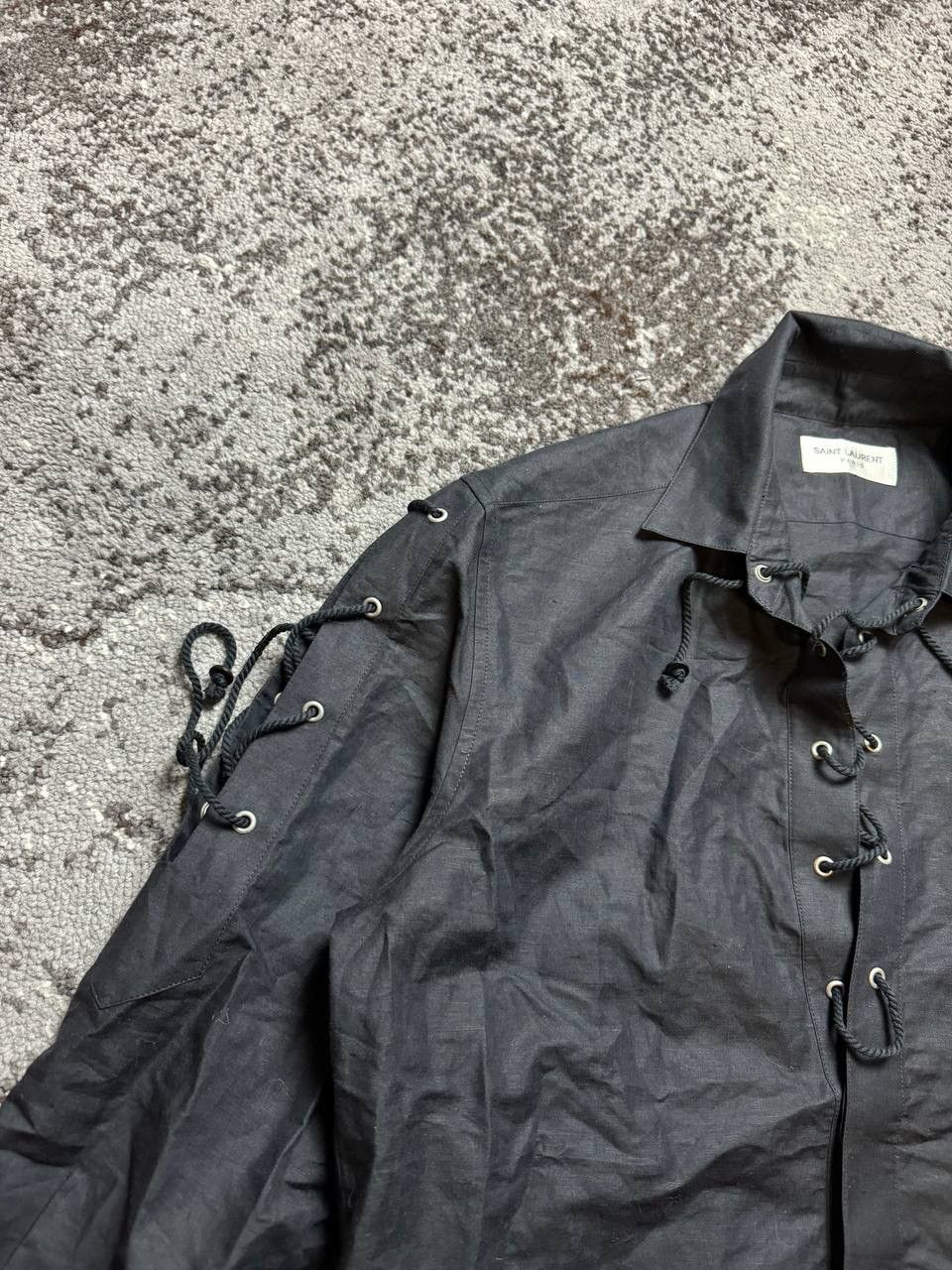 Japanese Brand × Saint Laurent Paris × Vintage Vintage Saint Laurent Paris Linen Blouse Opium Black Lace Size XS / US 0-2 / IT 36-38 - 3 Thumbnail