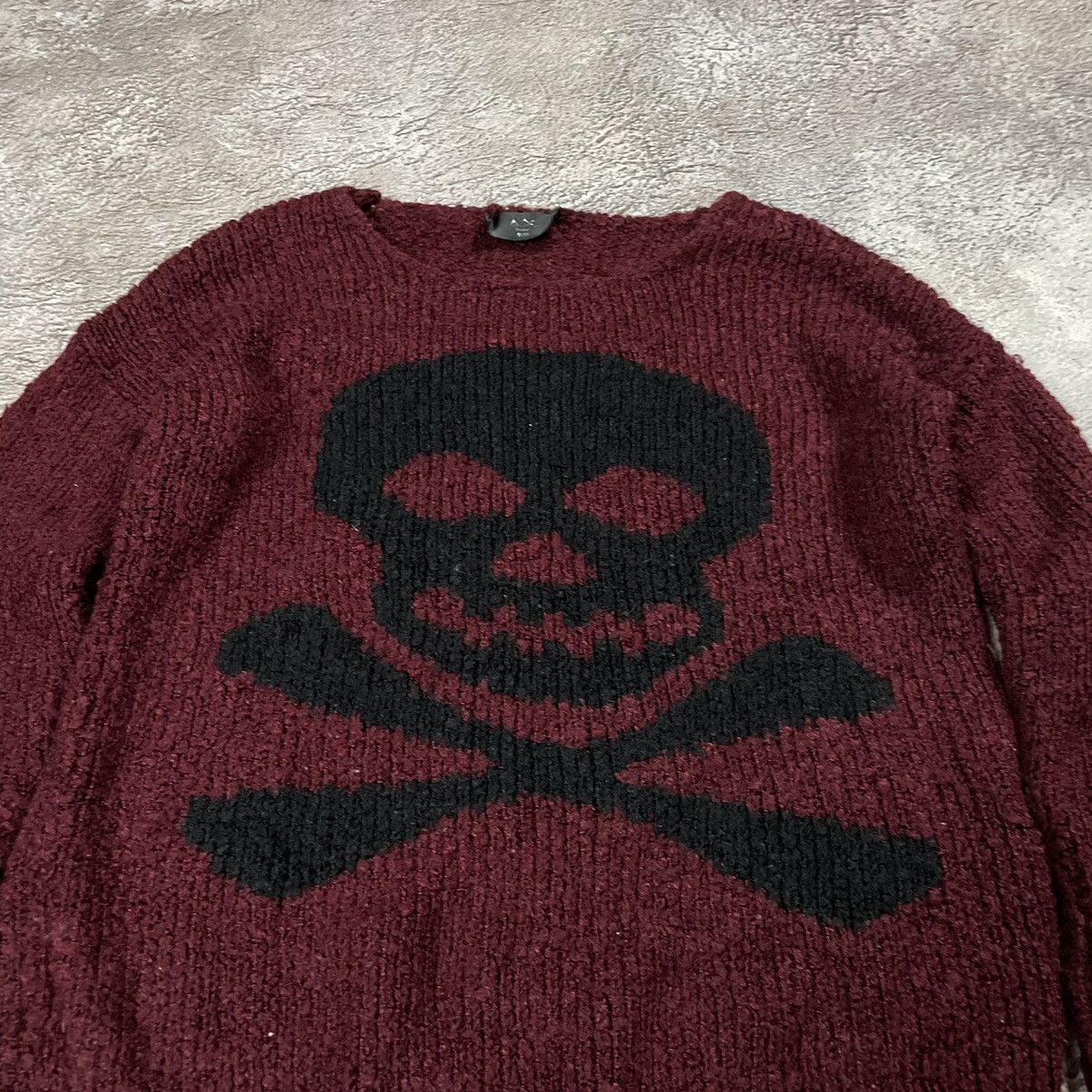 Vintage Vintage 90s Skull Knit Sweater Grunge Punk Burgundy Baggy L Size L / US 10 / IT 46 - 4 Thumbnail