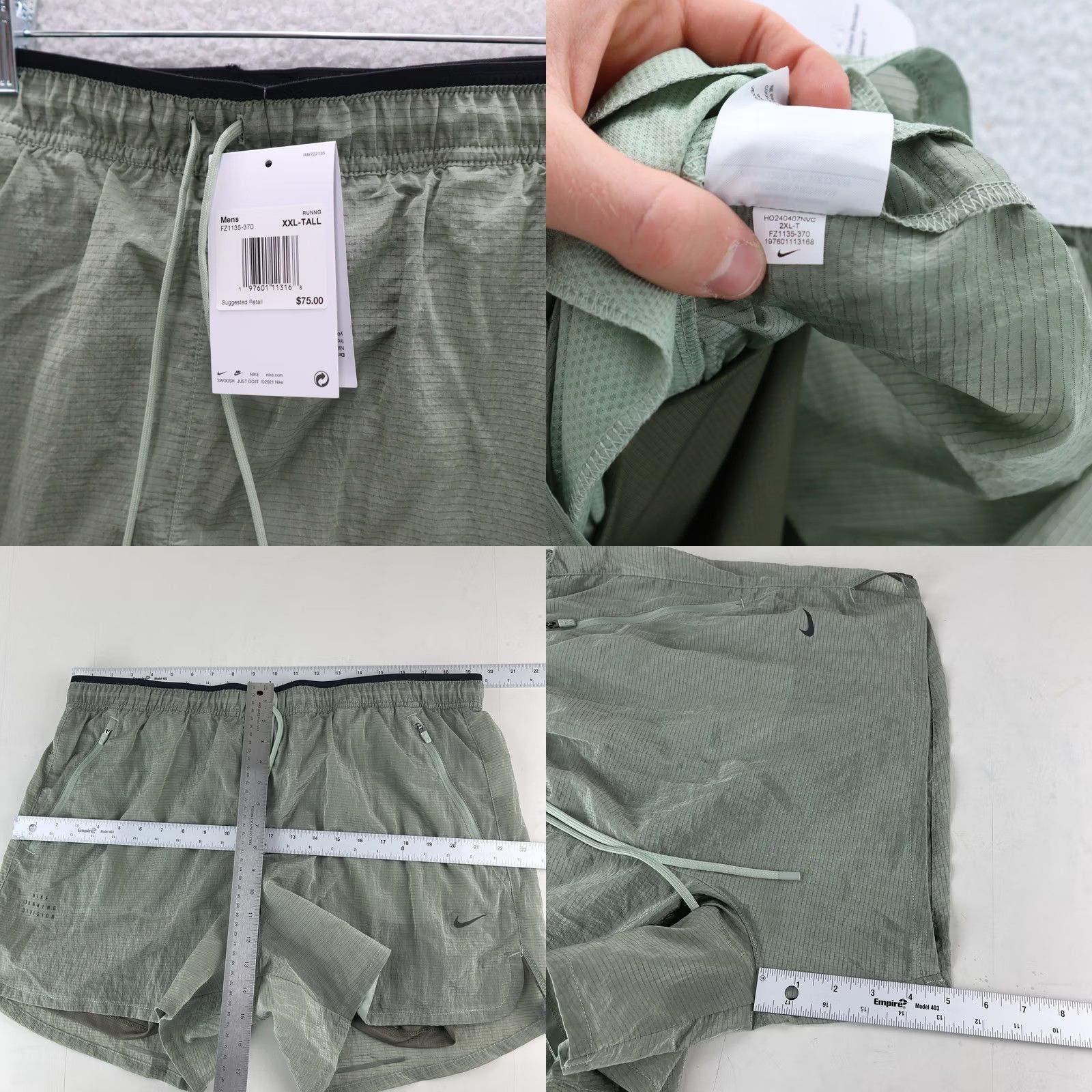 Nike Shorts Mens 2XLT Green Running Division Stride Performance