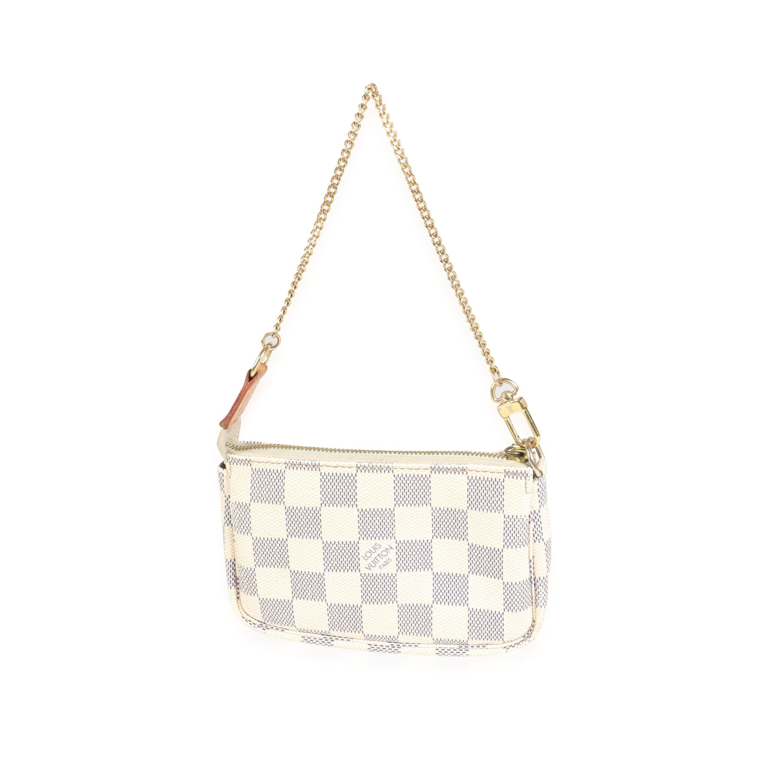 image of Louis Vuitton Damier Azur Mini Pochette Accessoires in White, Women's