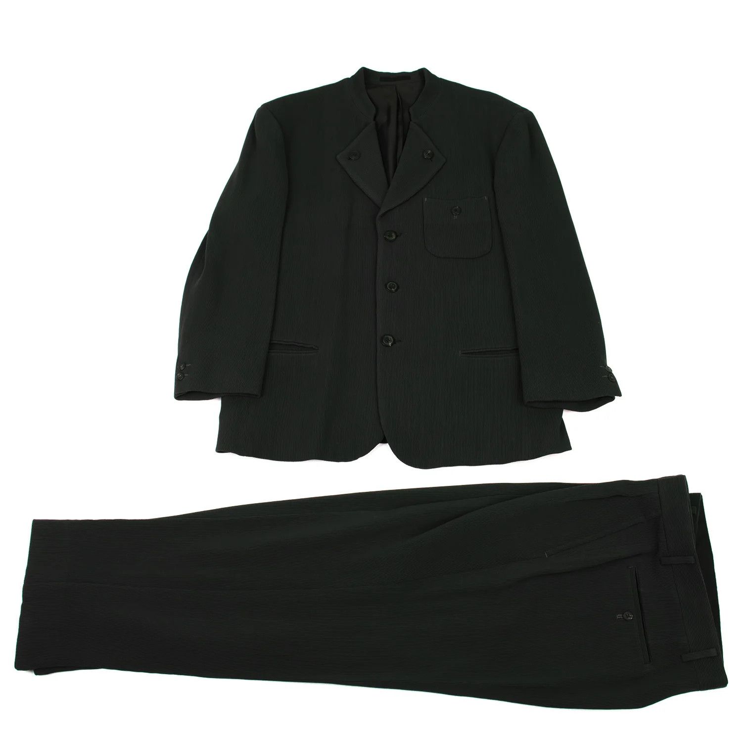 Issey Miyake Wool Stand Collar Ribbed Jacket in Dark Green, Size L Size US L / EU 52-54 / 3 - 16 Thumbnail