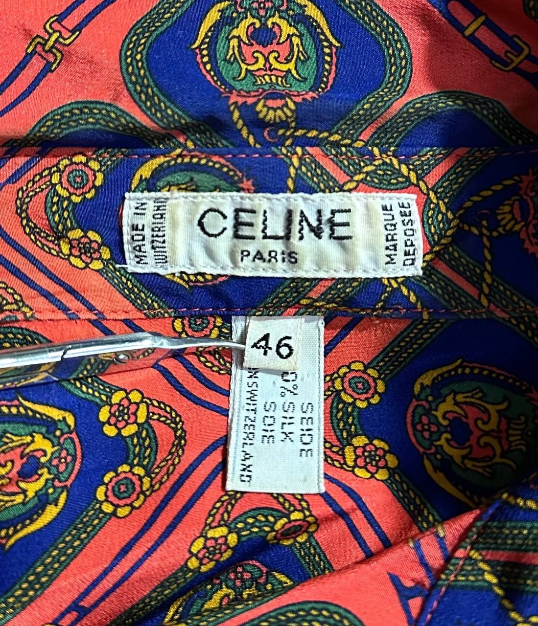 Celine × Vintage CELINE PARIS Vtg 1980s 100% Silk Blouse Made in Switzerland Size L / US 10 / IT 46 - 8 Thumbnail