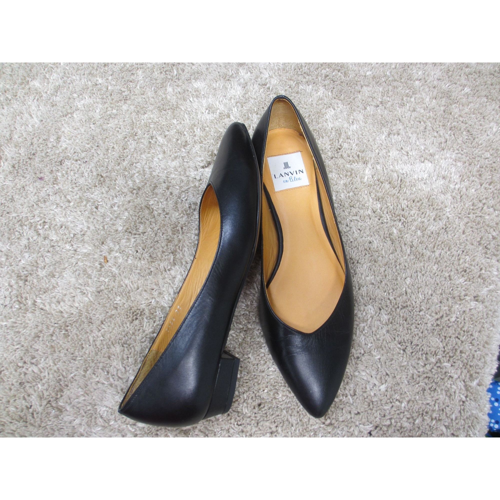 Lanvin LEVIN EN BLEU BLACK LEATHER FLATS SIZE 24 JAPANESE OR 7 U.S. Size US 7 / IT 37 - 4 Thumbnail