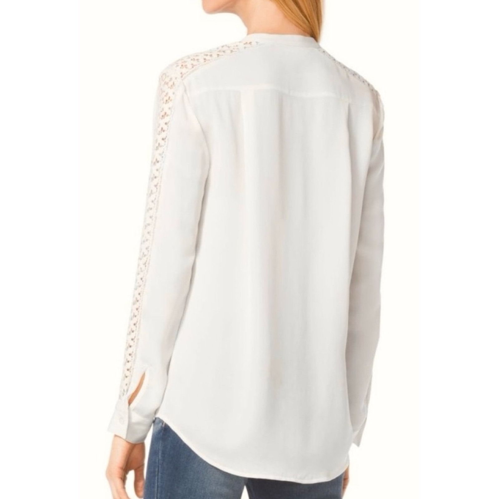 Michael Kors MICHAEL KORS • Cream/Ecru Lace Trim Button-Down Shirt Size M / US 6-8 / IT 42-44 - 2 Thumbnail