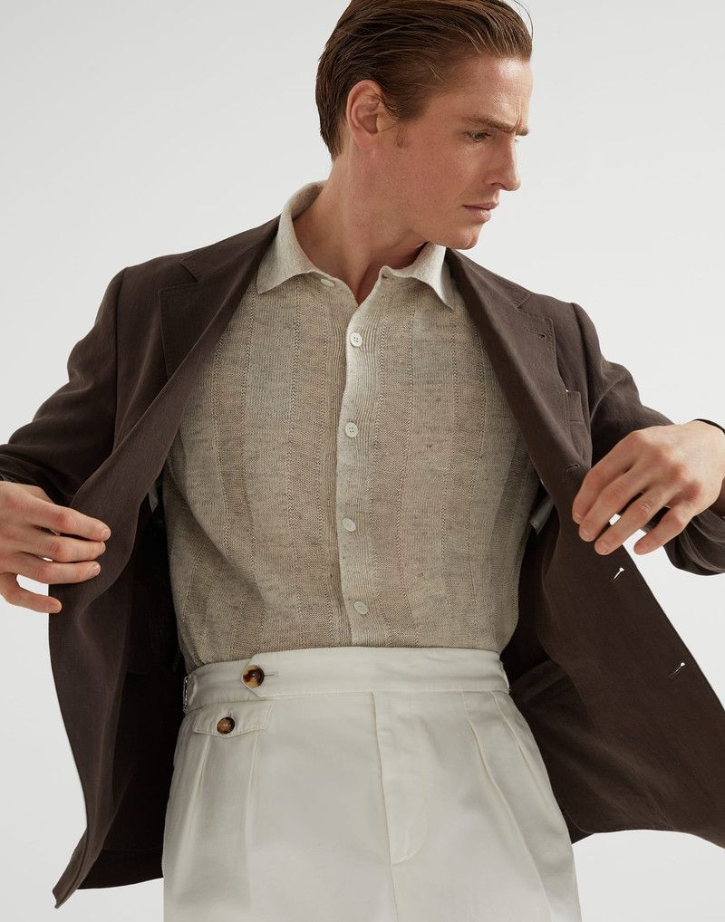 Brunello Cucinelli o1la1rc1a0326 Textured Rib Short Sleeve Knit Shirt in Beige Size US S / EU 44-46 / 1 - 4 Thumbnail