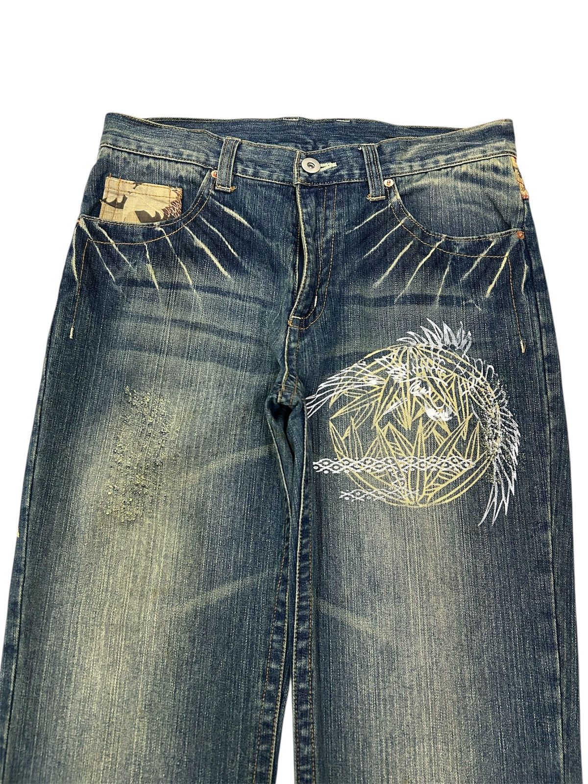 Japanese Brand Vintage Japanese Karakuri Sukajan Style Straight Jeans Size US 33 - 3 Thumbnail