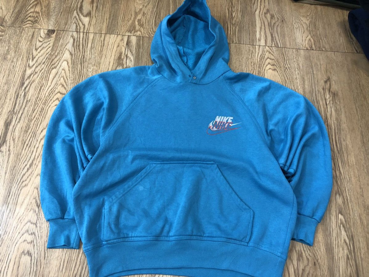 image of 90’S Nike Swoosh Double Fonts Hoodie in Blue, Men's (Size Small)