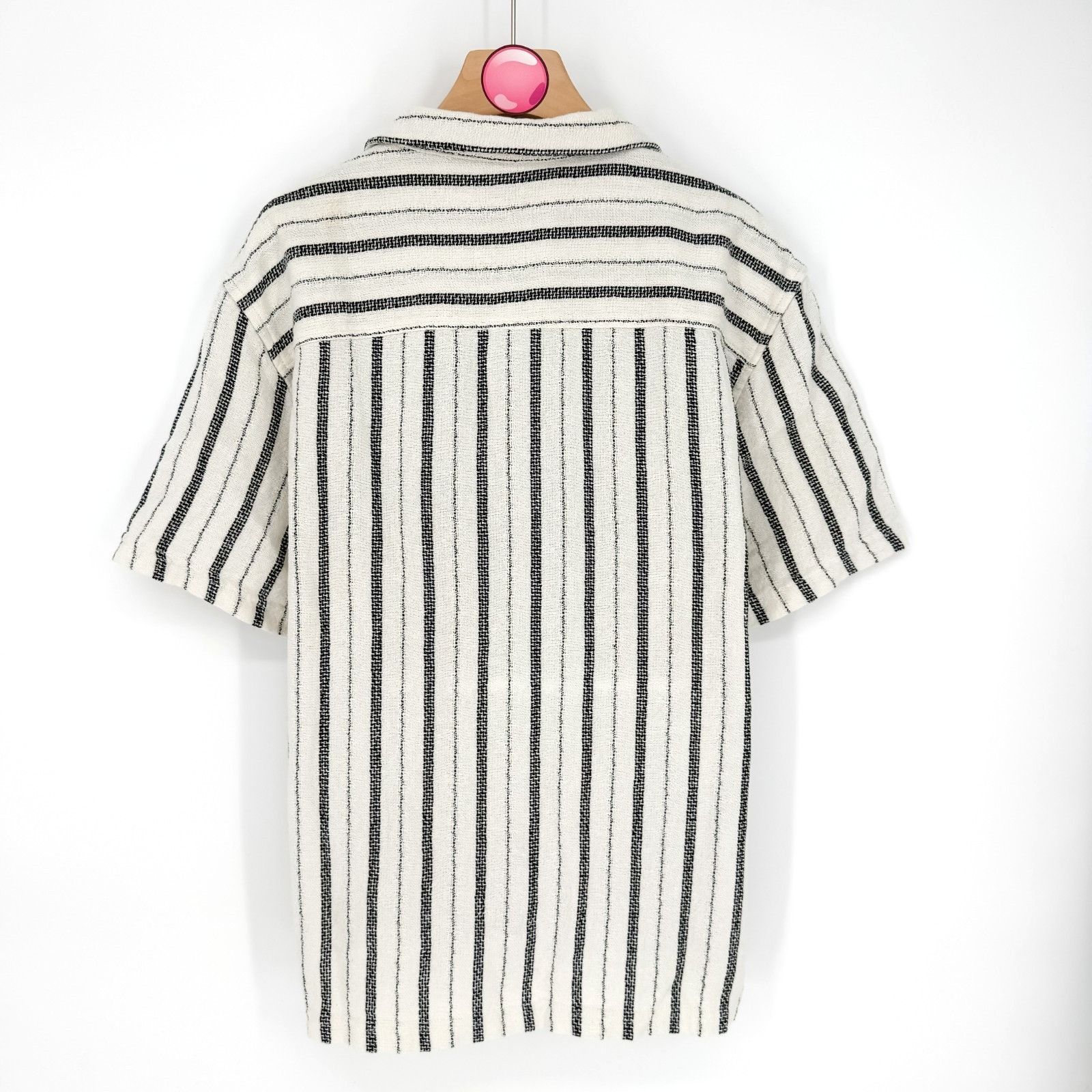 Zara Zara Men’s White & Black Striped Button-Up Short Sleeve Shir Size US XL / EU 56 / 4 - 6 Thumbnail
