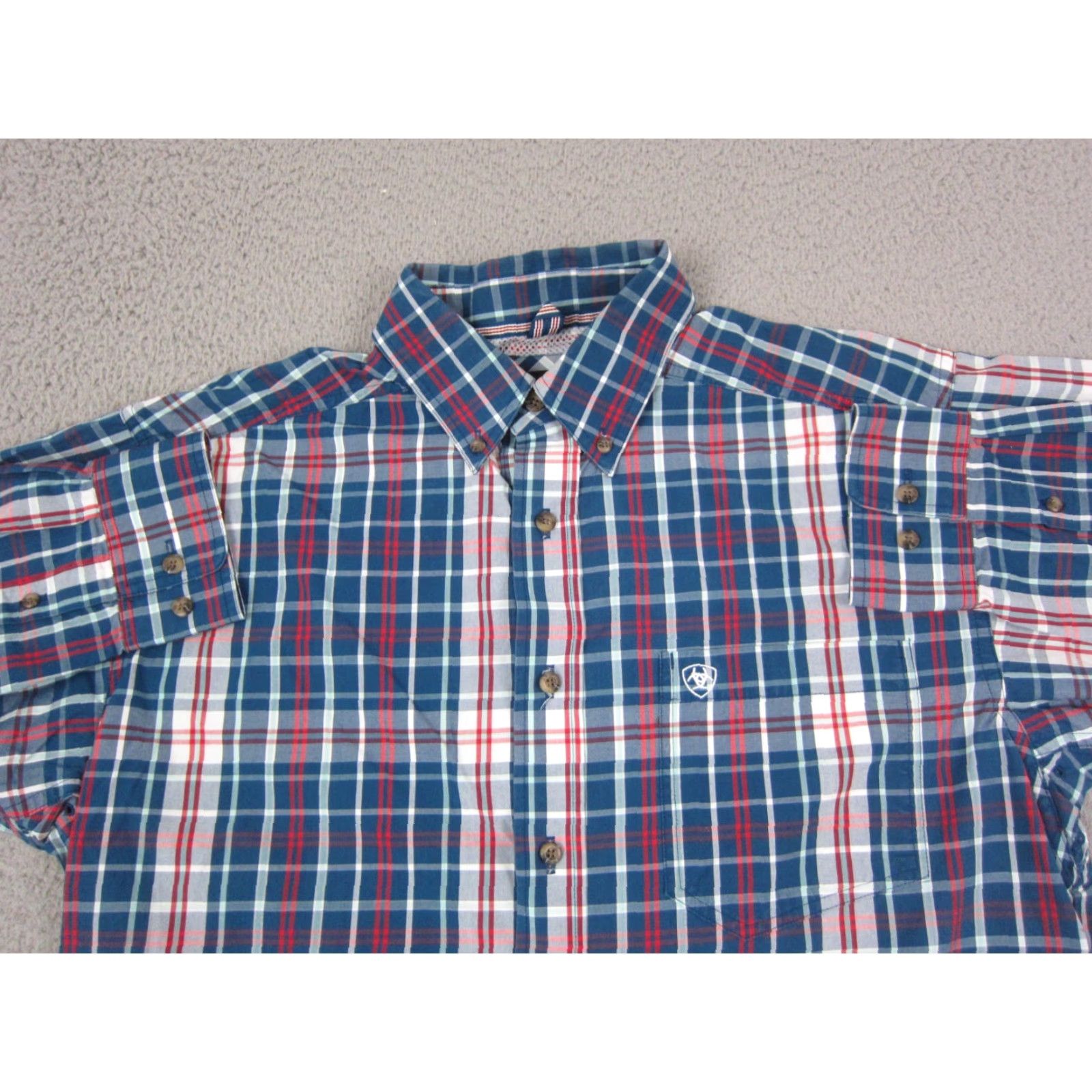 Ariat Ariat Shirt Mens M Plaid Button-Down Western Cowboy 90s Blue Cotton Polyester Regular Long Sleeve Size US M / EU 48-50 / 2 - 2 Thumbnail