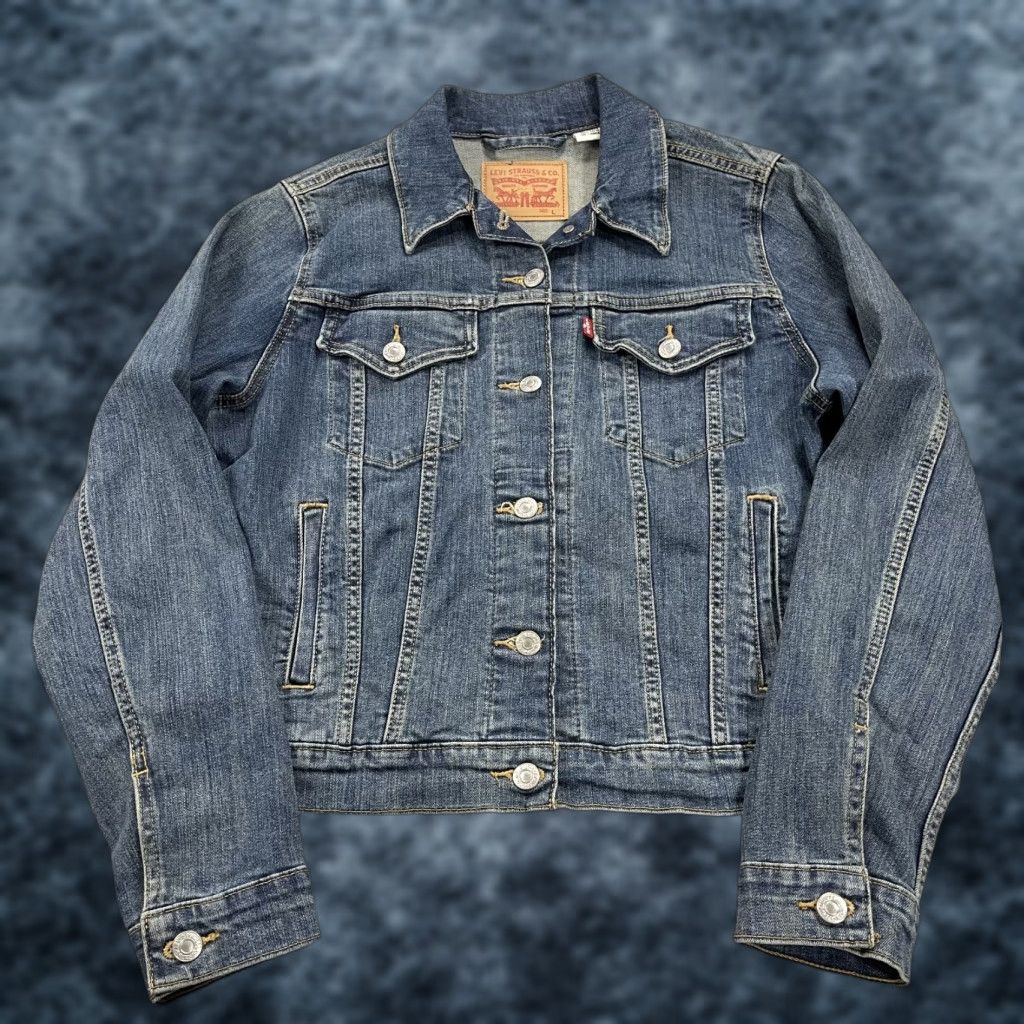 VINTAGE/Levis Jacket Womens Large Blue Denim Trucker Cowboy Jean Rancher Western Logo