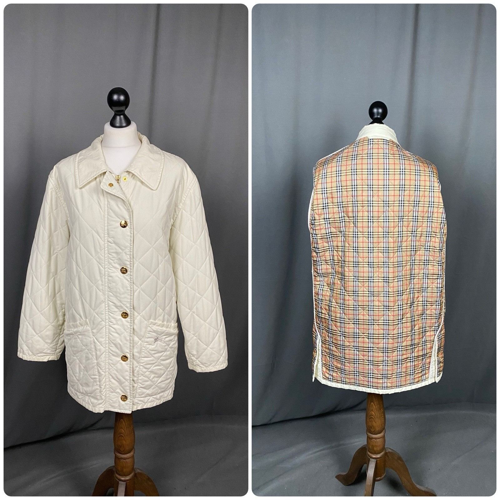 Burberry Burberry Nova Check Vintage Women's White Beige Quilted Jack Size XS / US 0-2 / IT 36-38 - 1 Thumbnail